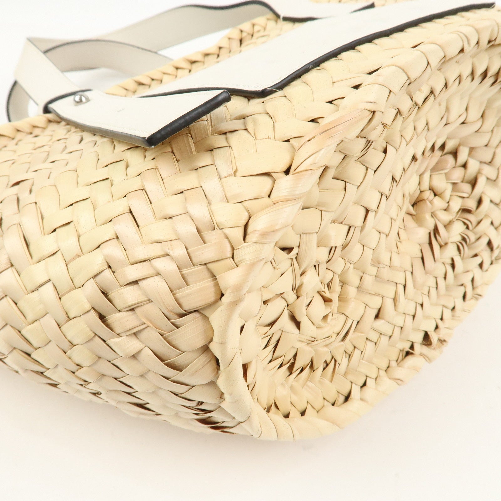 LOEWE Raffia Leather Small Basket Bag Hand Bag Natural White