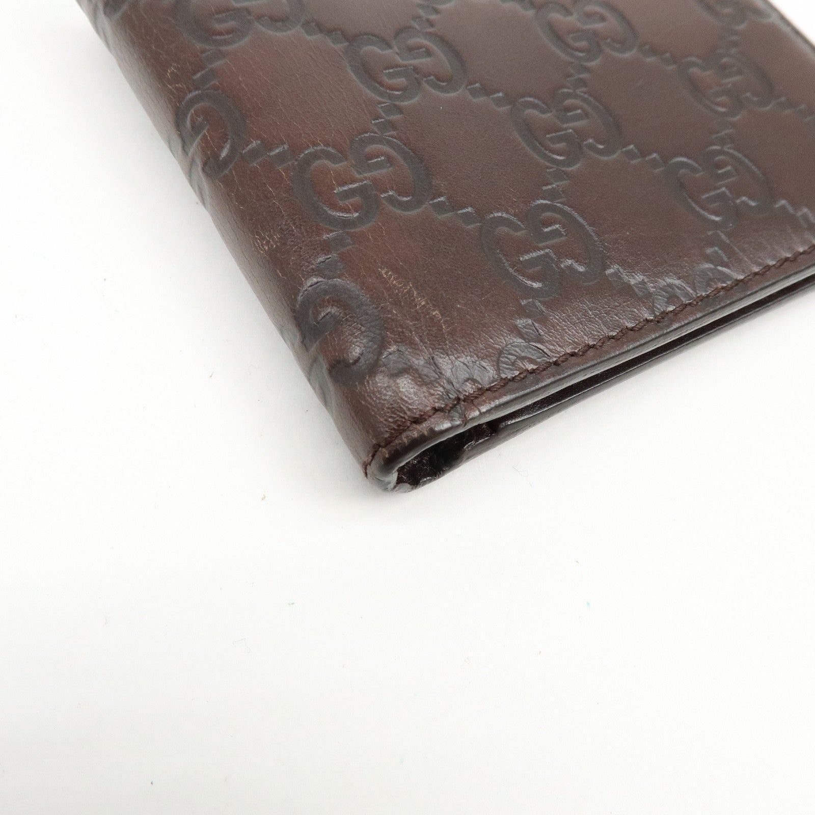 GUCCI Guccissima Leather Bi-fold Compact Wallet Dark Brown 146223
