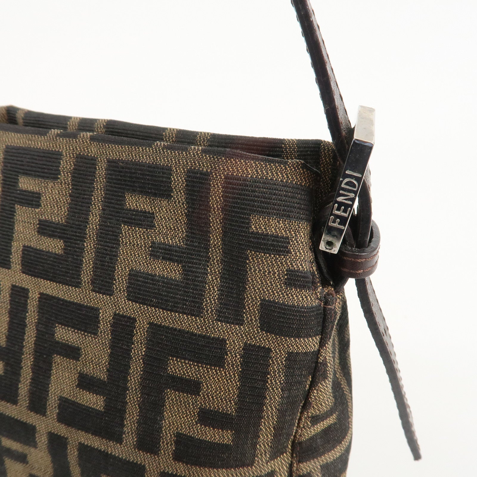 FENDI Zucca Canvas Leather Shoulder Bag Brown Black 26566
