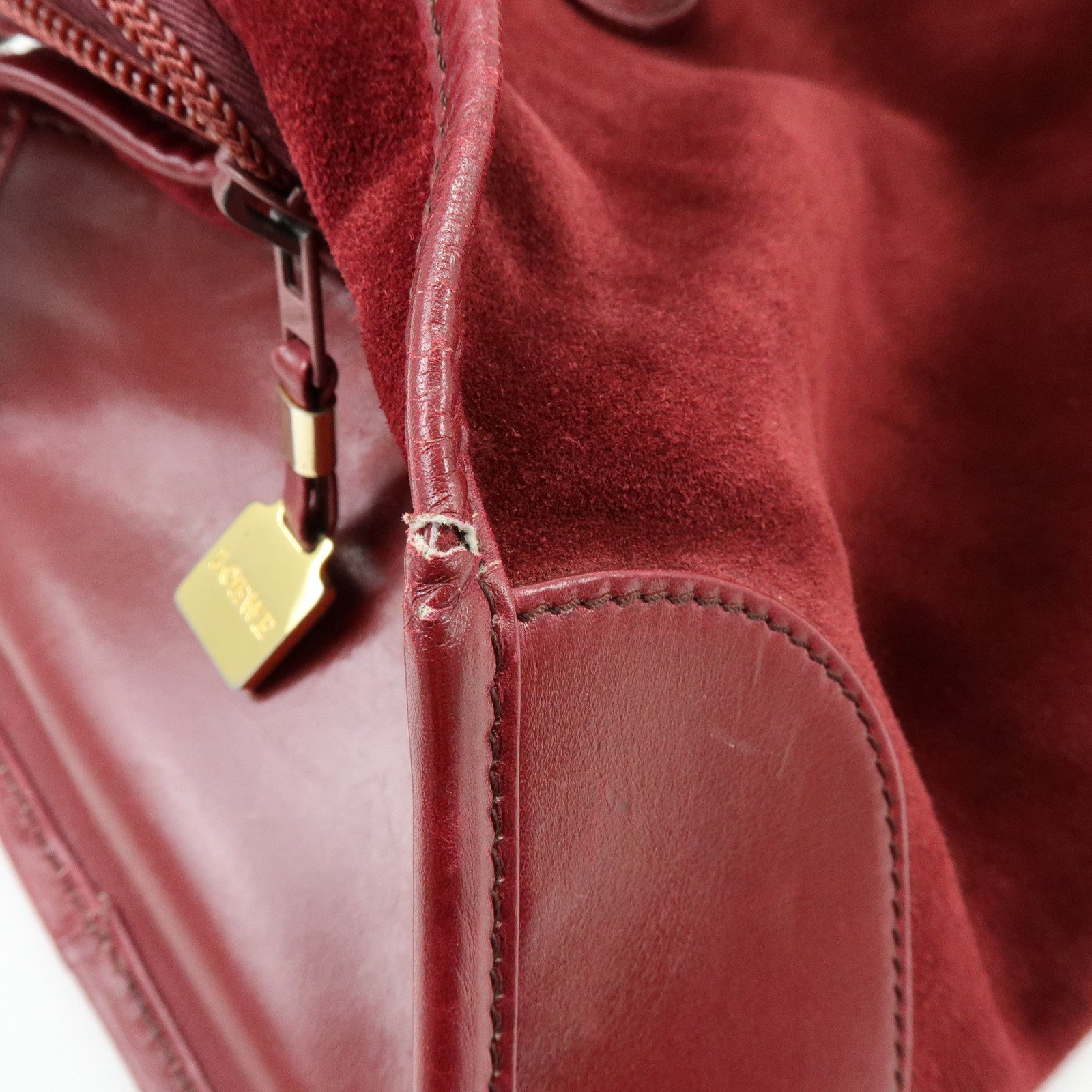 Loewe Anagram Amazona 40 Suede Leather Hand Bag Red Brown