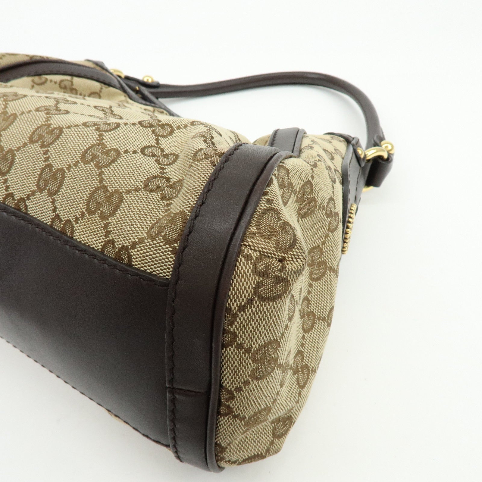 GUCCI Interlocking G Canvas Leather Shoulder Bag Beige 282298