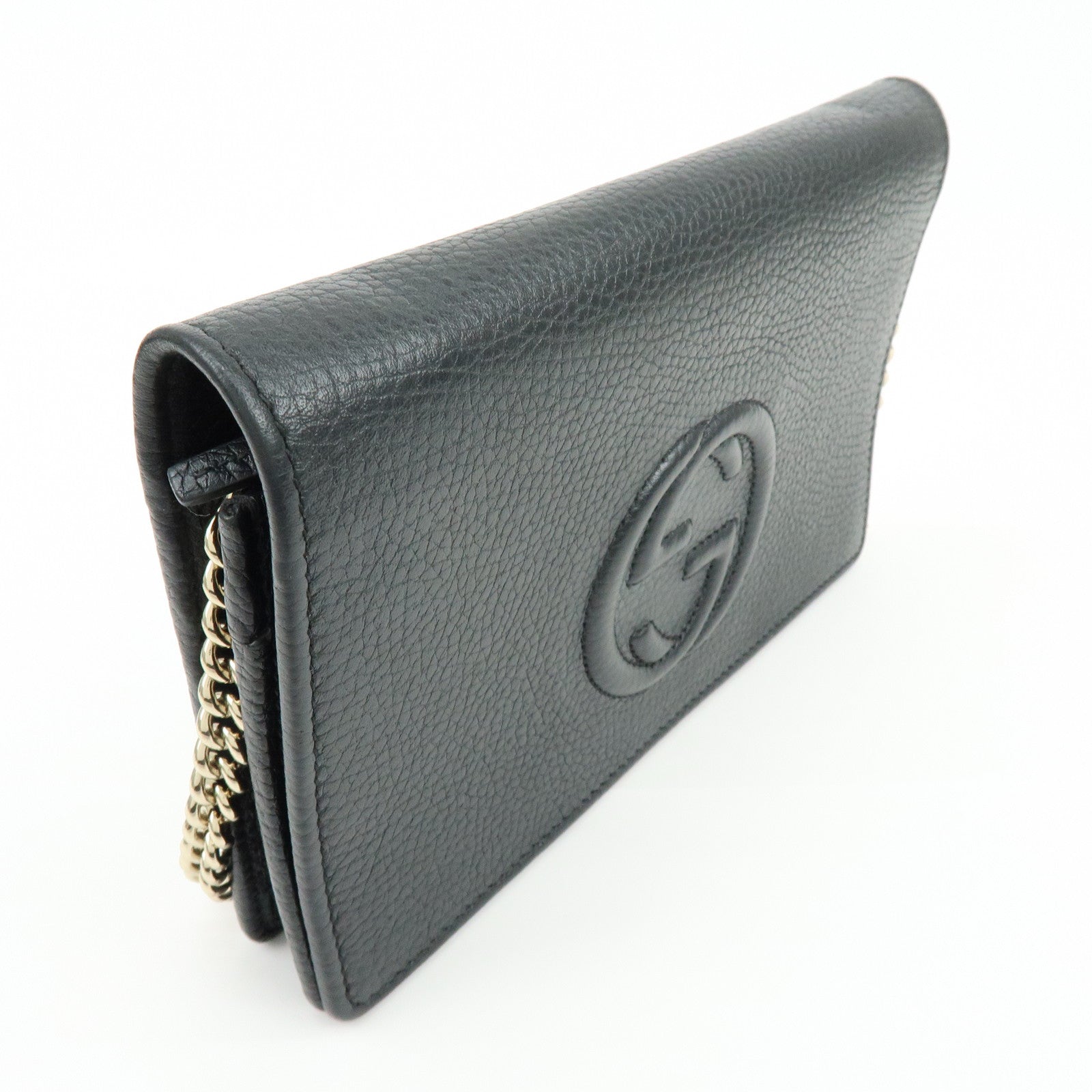 GUCCI SOHO Interlocking G Chain Shoulder Wallet Bag Black 598211