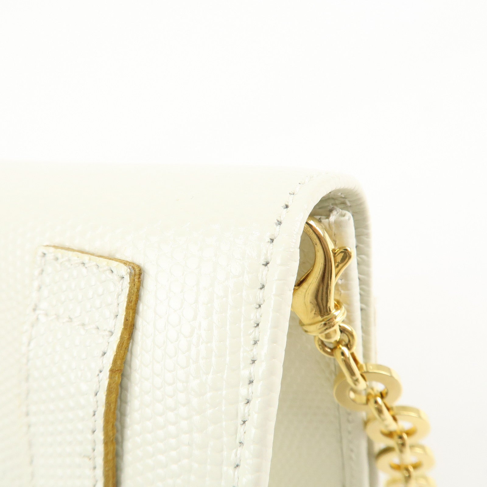 Ferragamo Vara Ribbon Leather Nylon Chain 2Way Shoulder Bag White Used