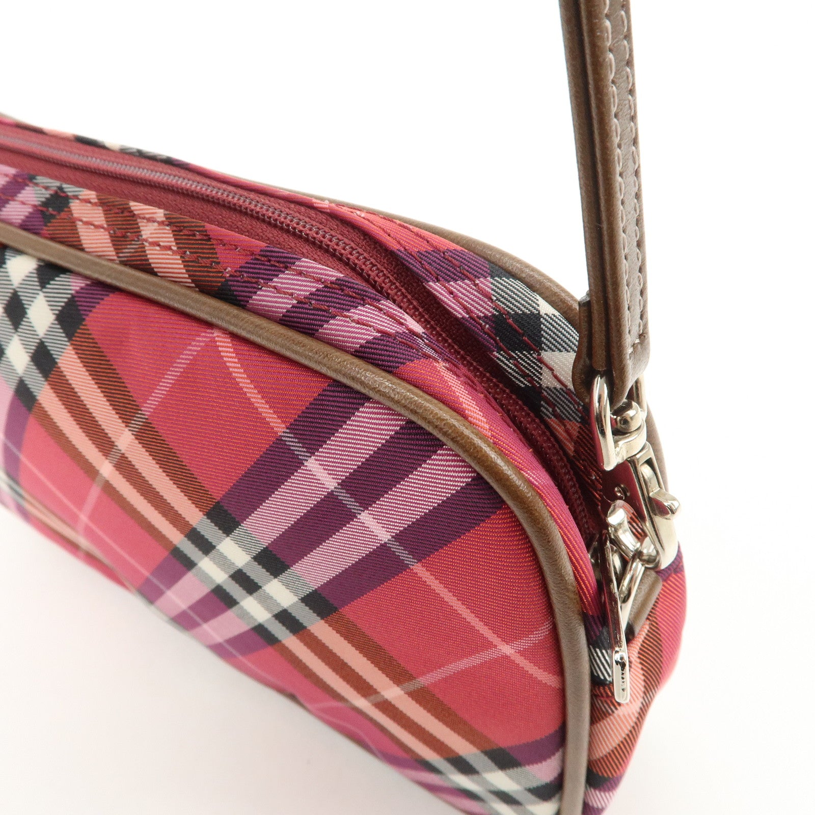 BURBERRY Cotton Leather Hand Bag Shoulder Bag Red Plaid Pattern