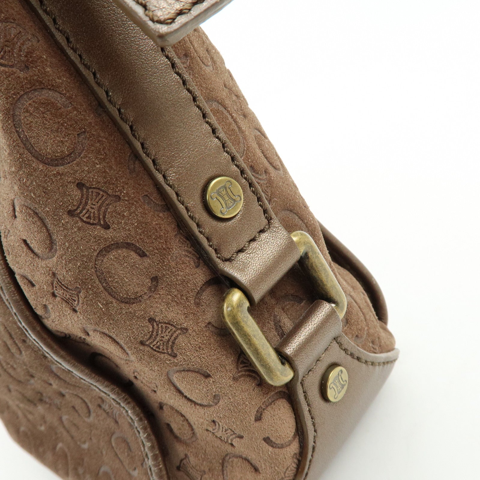 CELINE C Macadam Suede Leather Shoulder Bag Hand Bag Brown