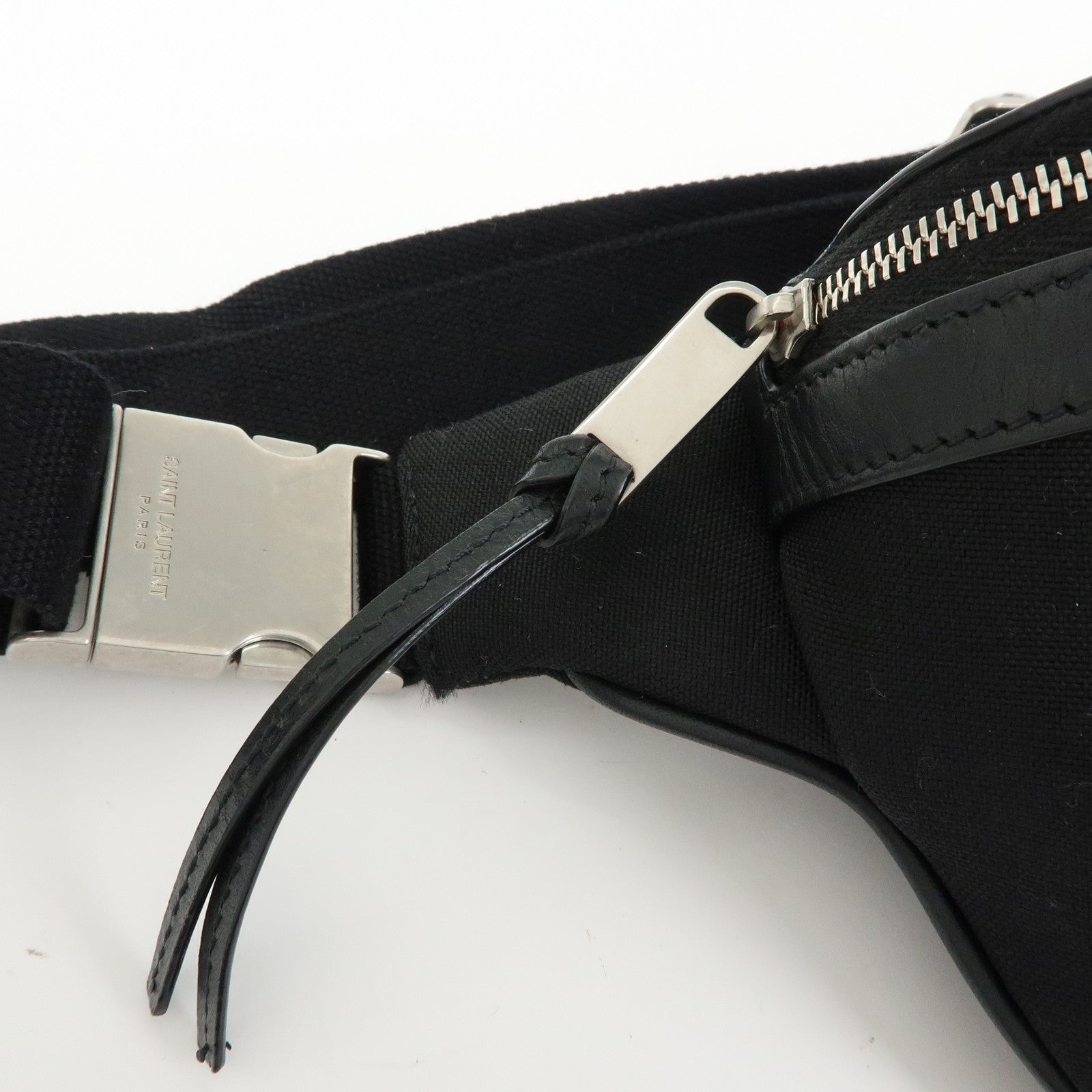 SAINT LAURENT PARIS Canvas Leather Waist Bag Body Bag Black 557831