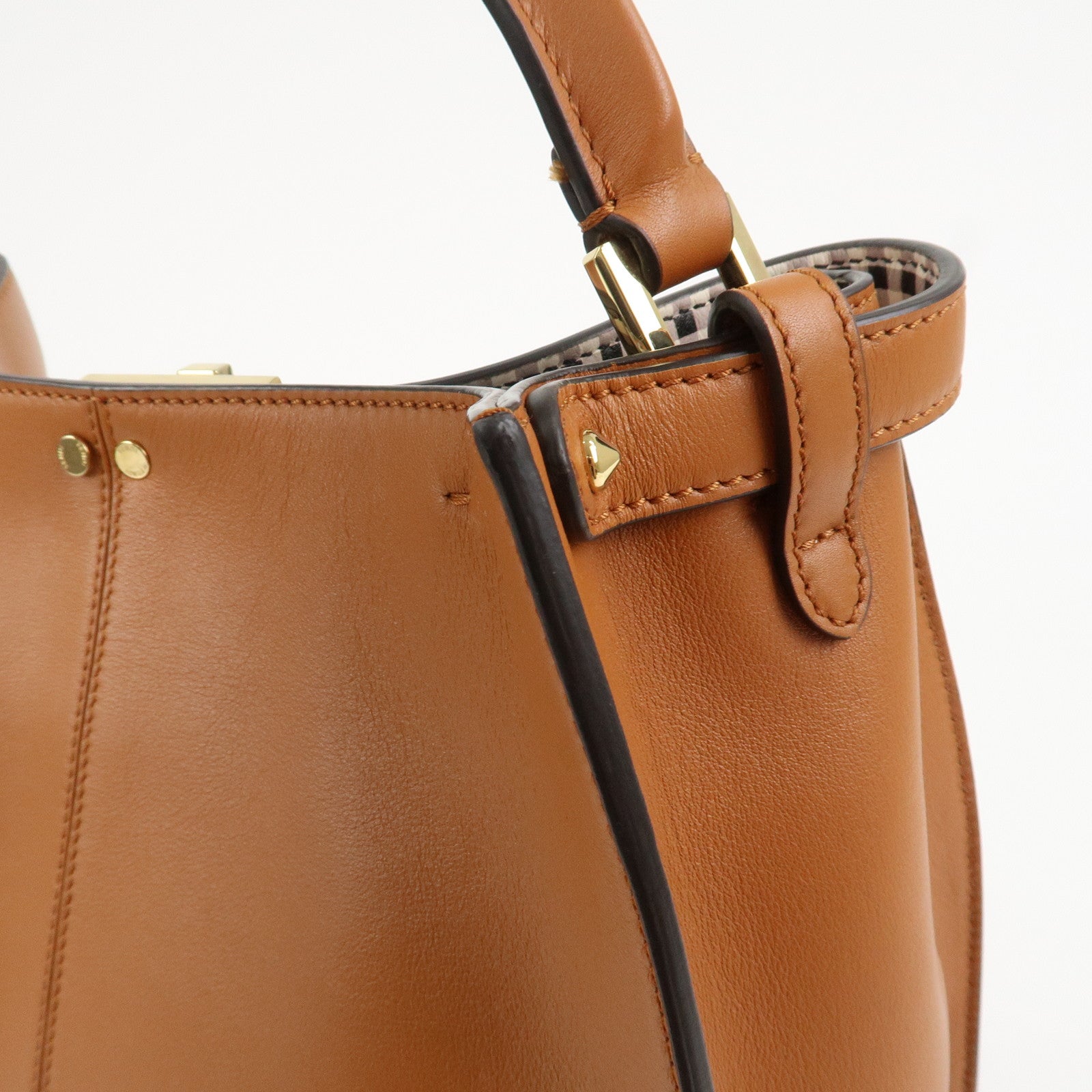 FENDI Peekaboo X Lite Leather 2Way Bag Shoulder Bag Brown 8BN310