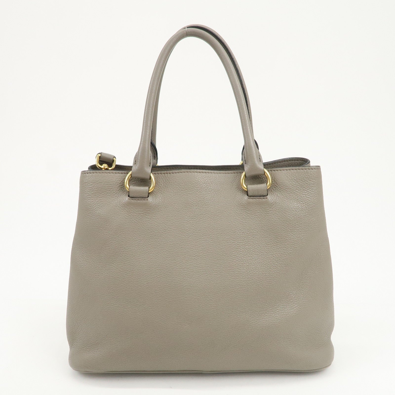 PRADA Logo Leather 2Way Bag Hand Bag Shoulder Bag Gray 1BA058