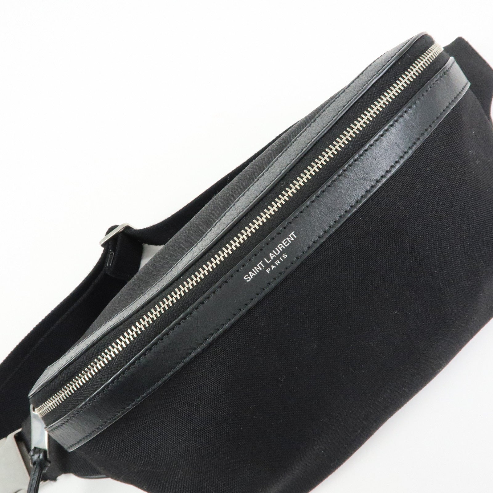 SAINT LAURENT PARIS Canvas Leather Waist Bag Body Bag Black 557831