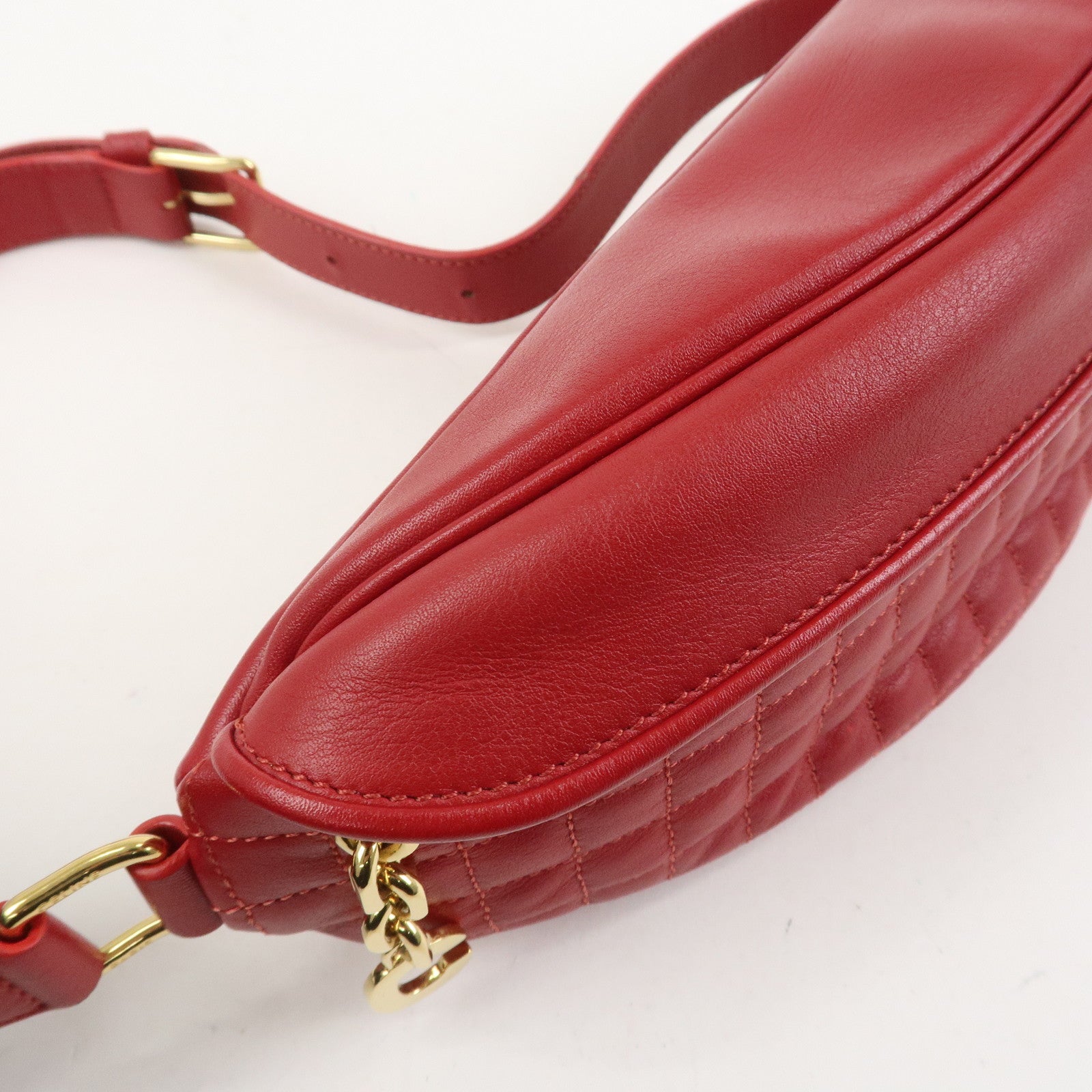 CELINE Leather C Charm Waist Bag Body Bag Red