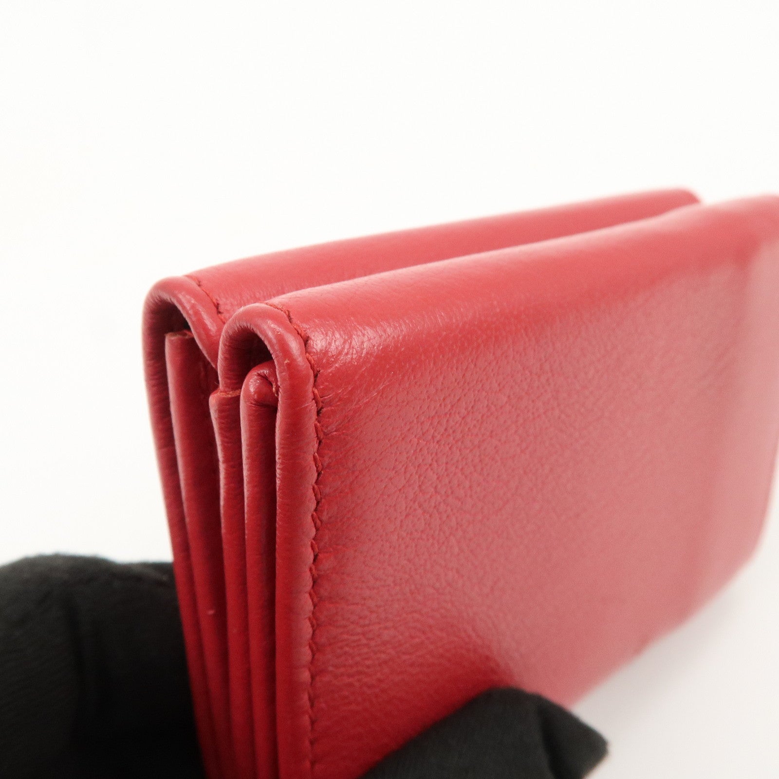 BALENCIAGA CASH Leather Mini Tri-fold Compact Wallet Red 593813