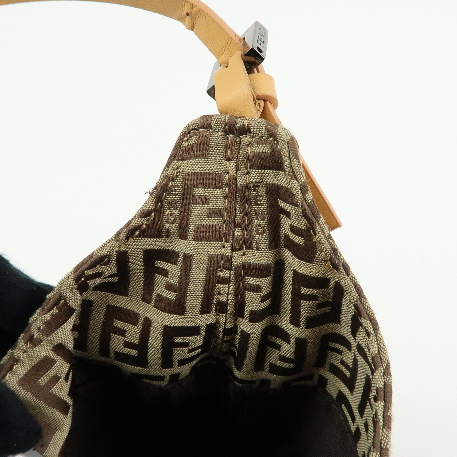 FENDI Zucchino Canvas Leather Hand Bag Khaki Beige 8BR157