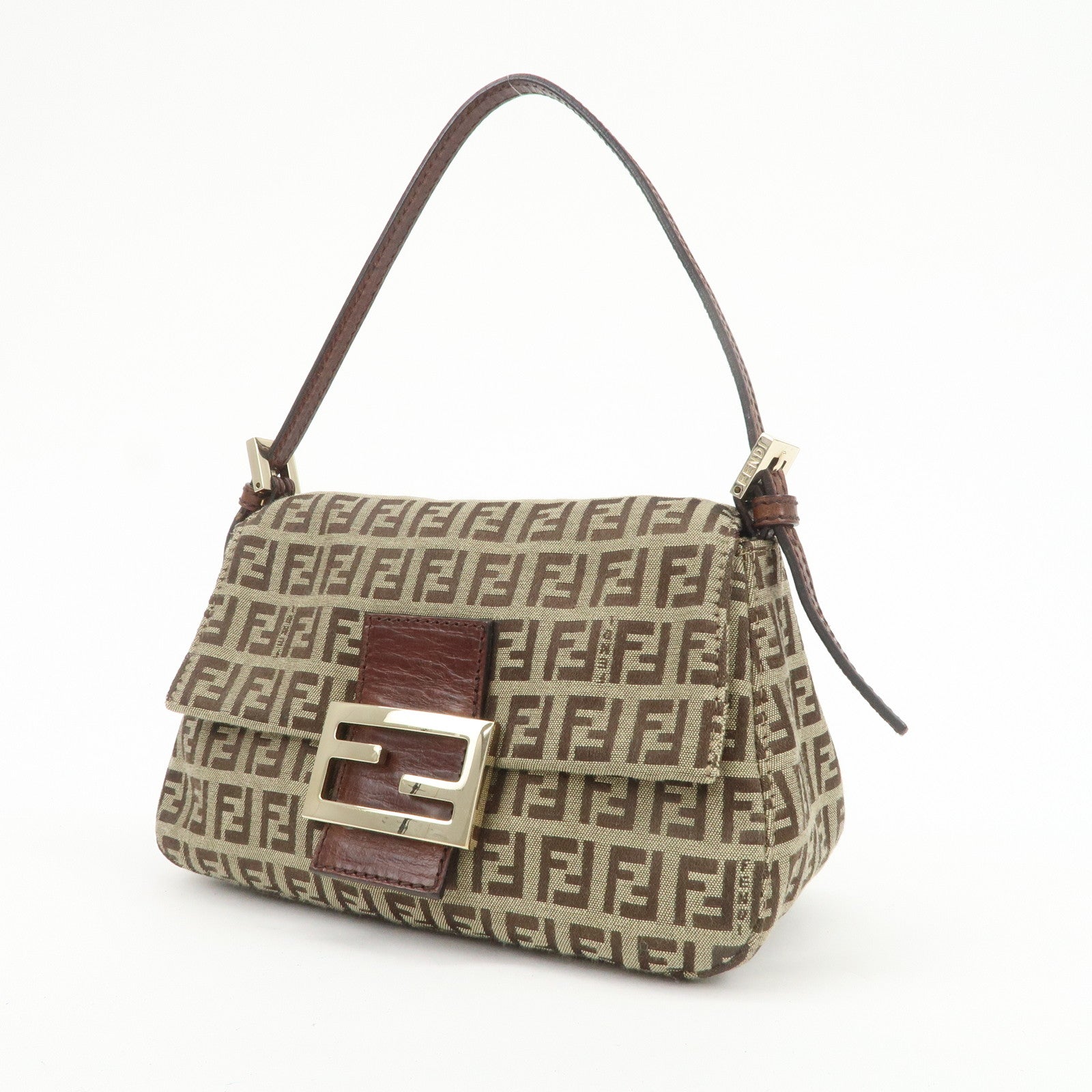 FENDI Mamma Baguette Zucchino Canvas Shoulder Bag Beige 8BR180