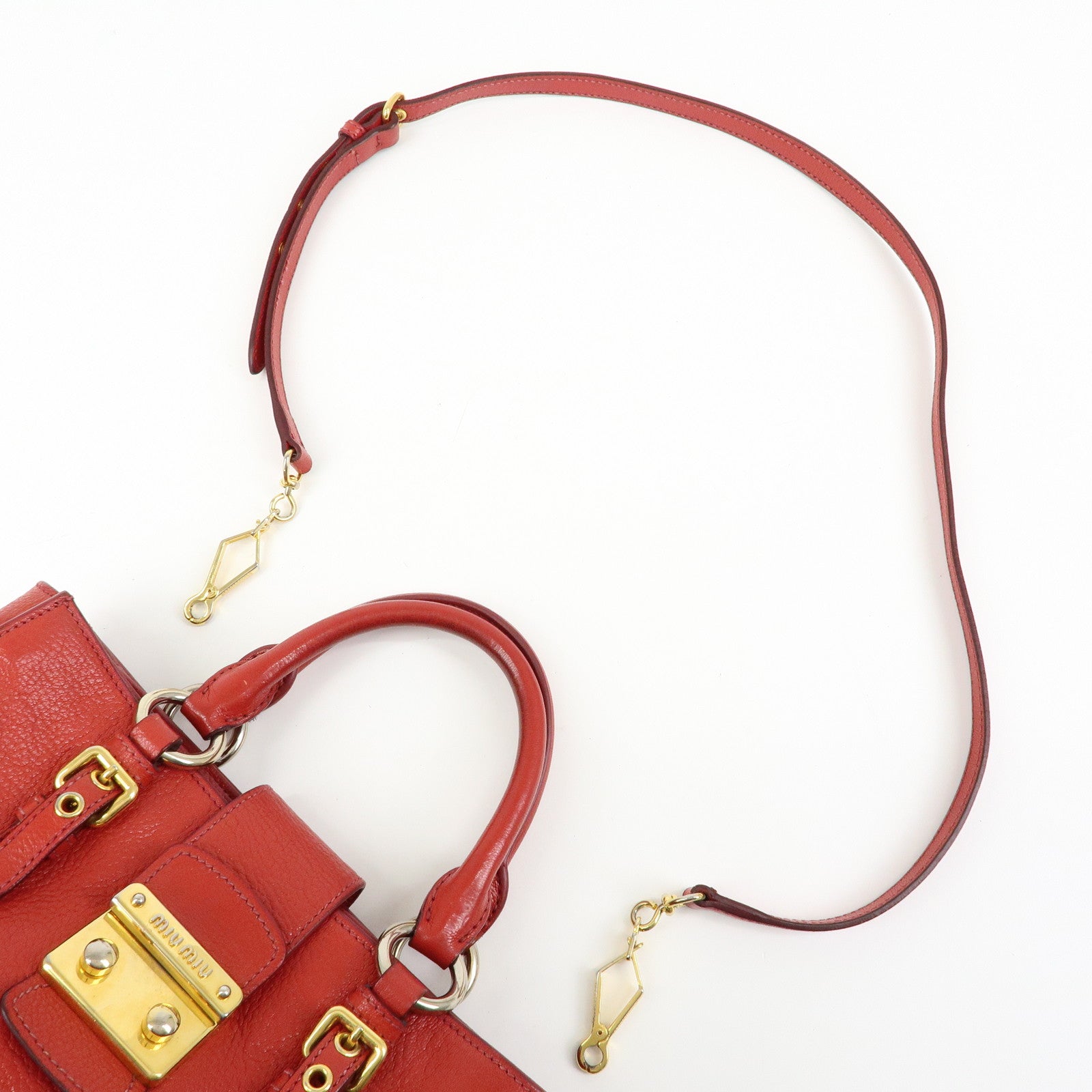 MIU MIU Madras Leather 2Way Bag Hand Bag Shoulder Bag Red