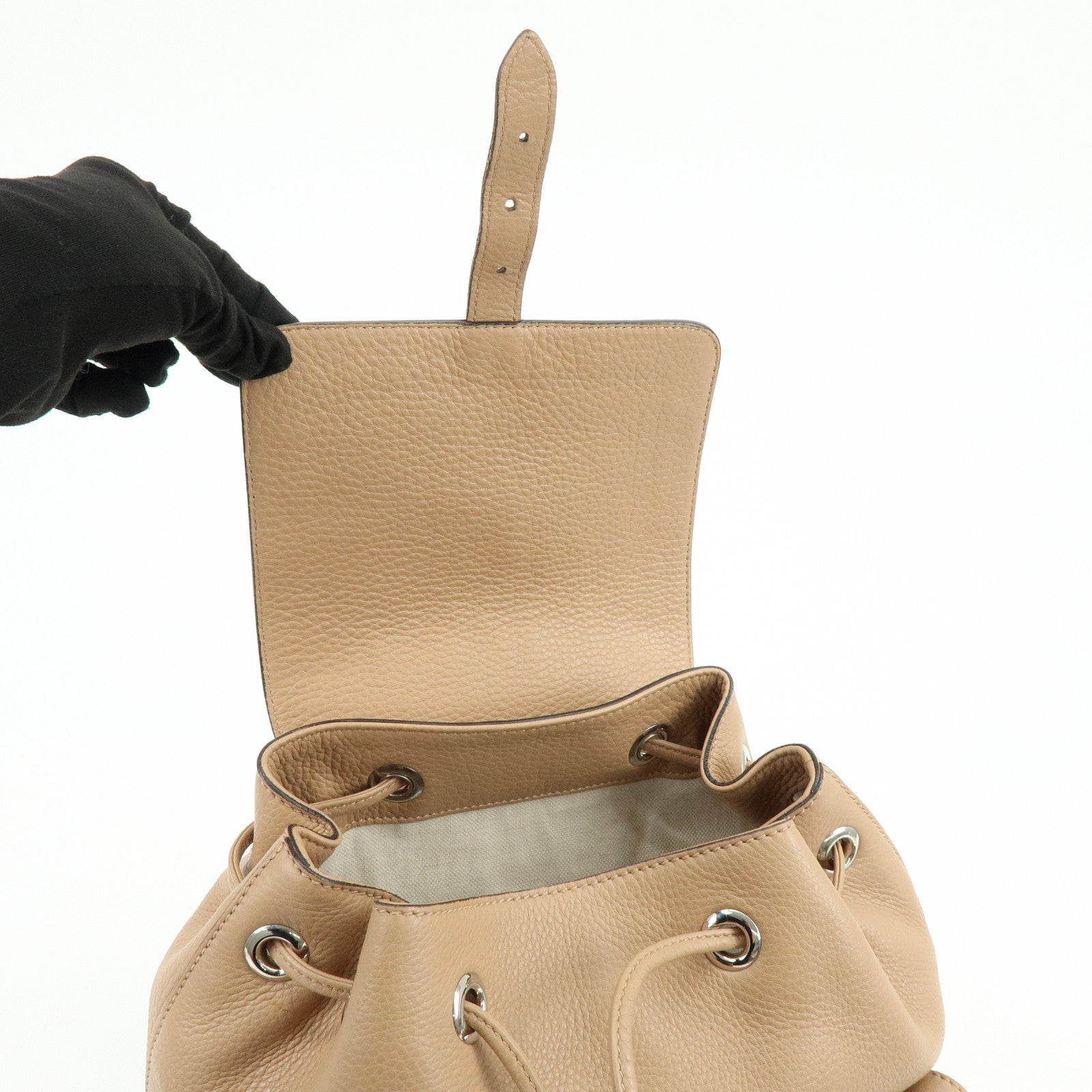 GUCCI Bamboo Leather Tassel Backpack Rucksack Pink Beige 370833