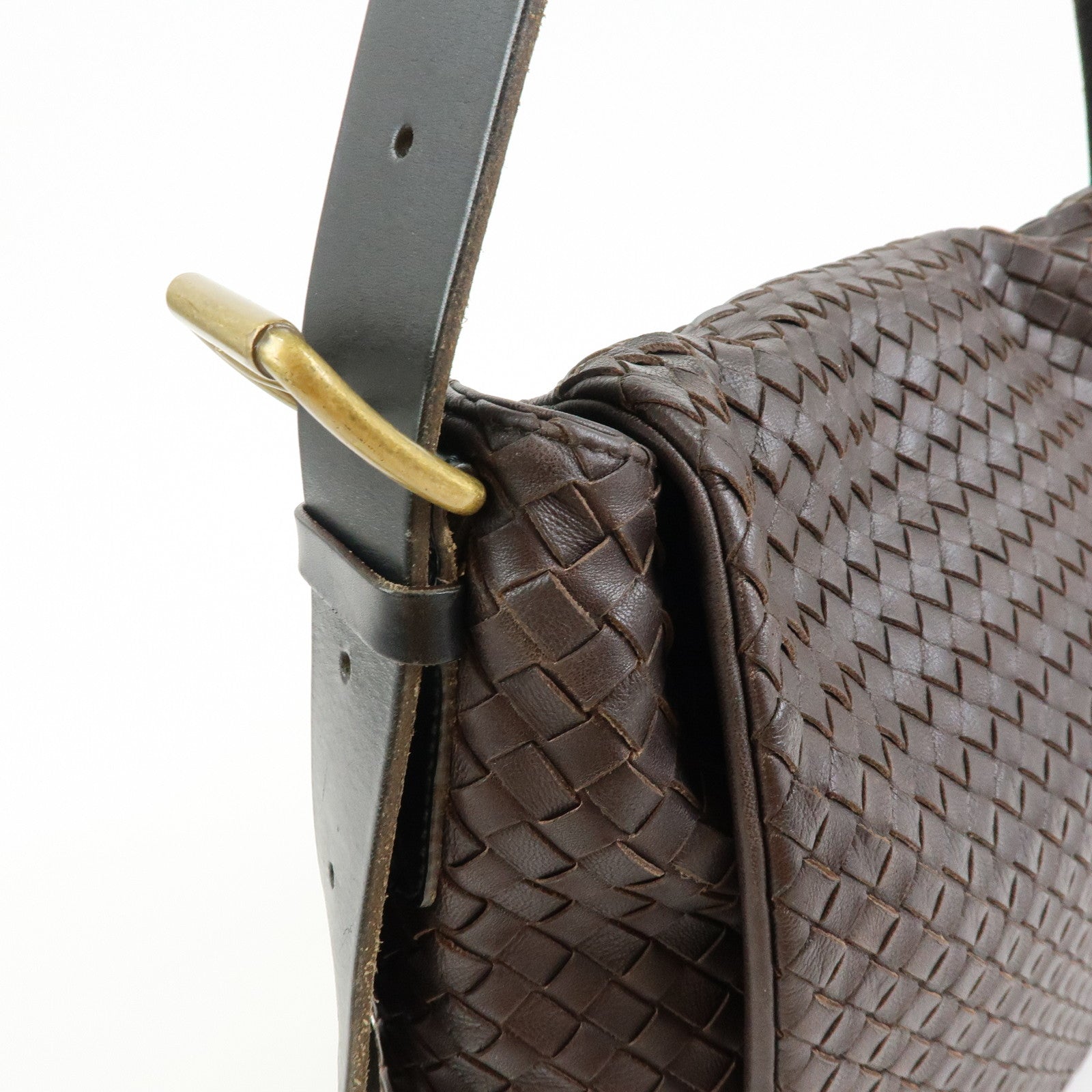 BOTTEGA VENETA Intrecciato Leather Shoulder Bag Dark Brown 163971