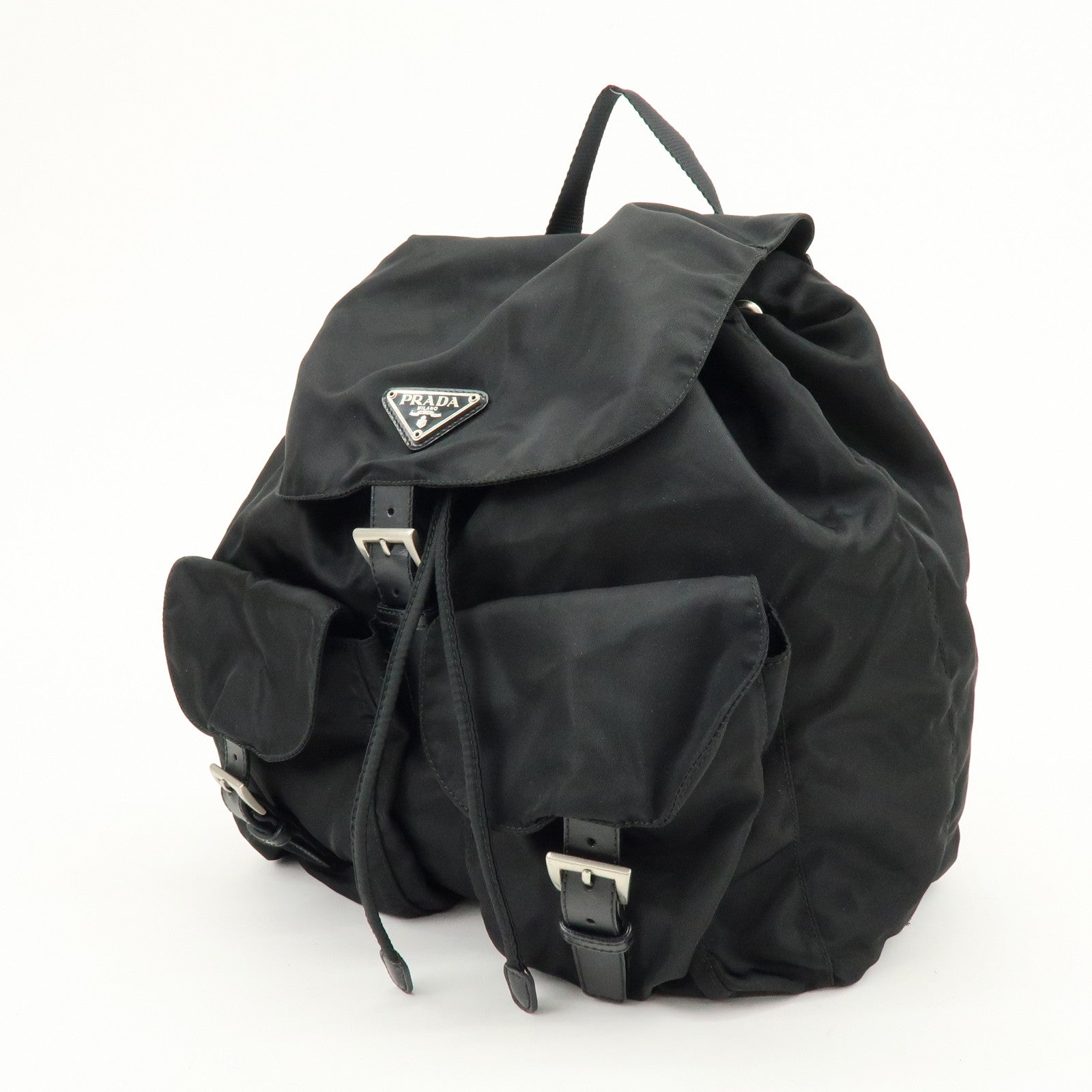 PRADA Logo Nylon Leather Back Pack Ruck Sack NERO Black 1BZ677