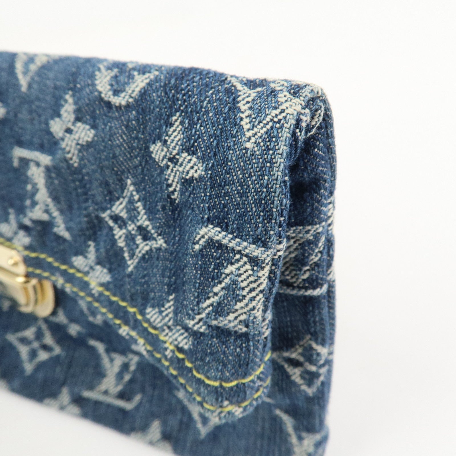 Louis Vuitton Monogram Denim Pochette Plat Pouch Clutch Bag M95007