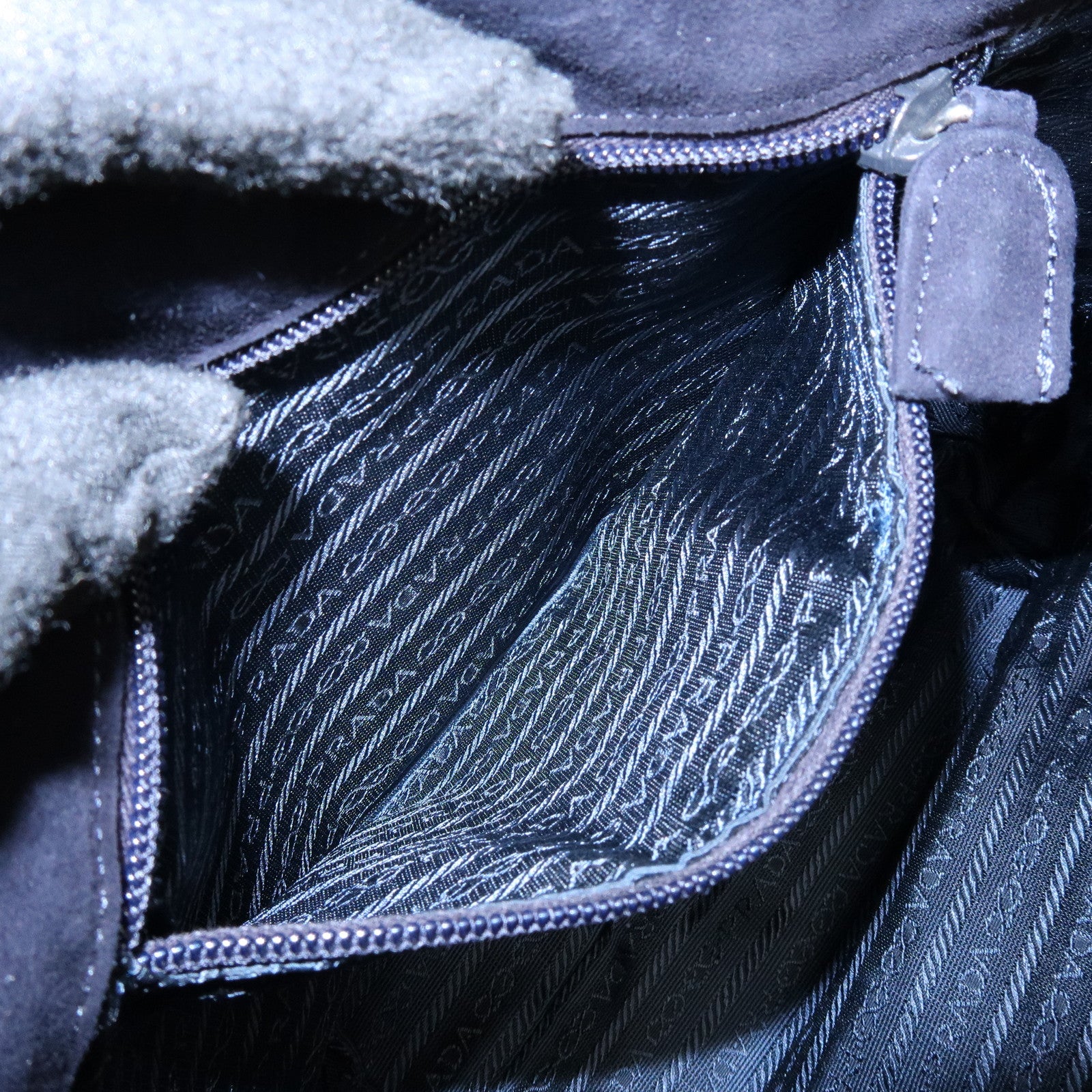 PRADA Logo Suede Chain Shoulder Bag Tote Bag Dark Navy