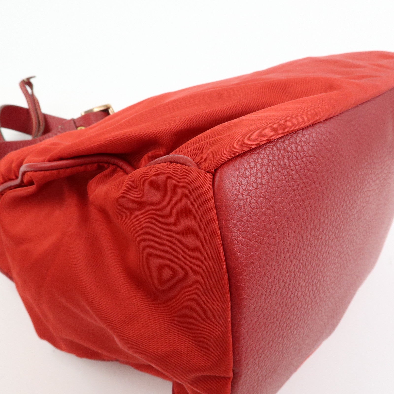 PRADA Triangle Logo Nylon Leather Shoulder Bag Hand Bag Red