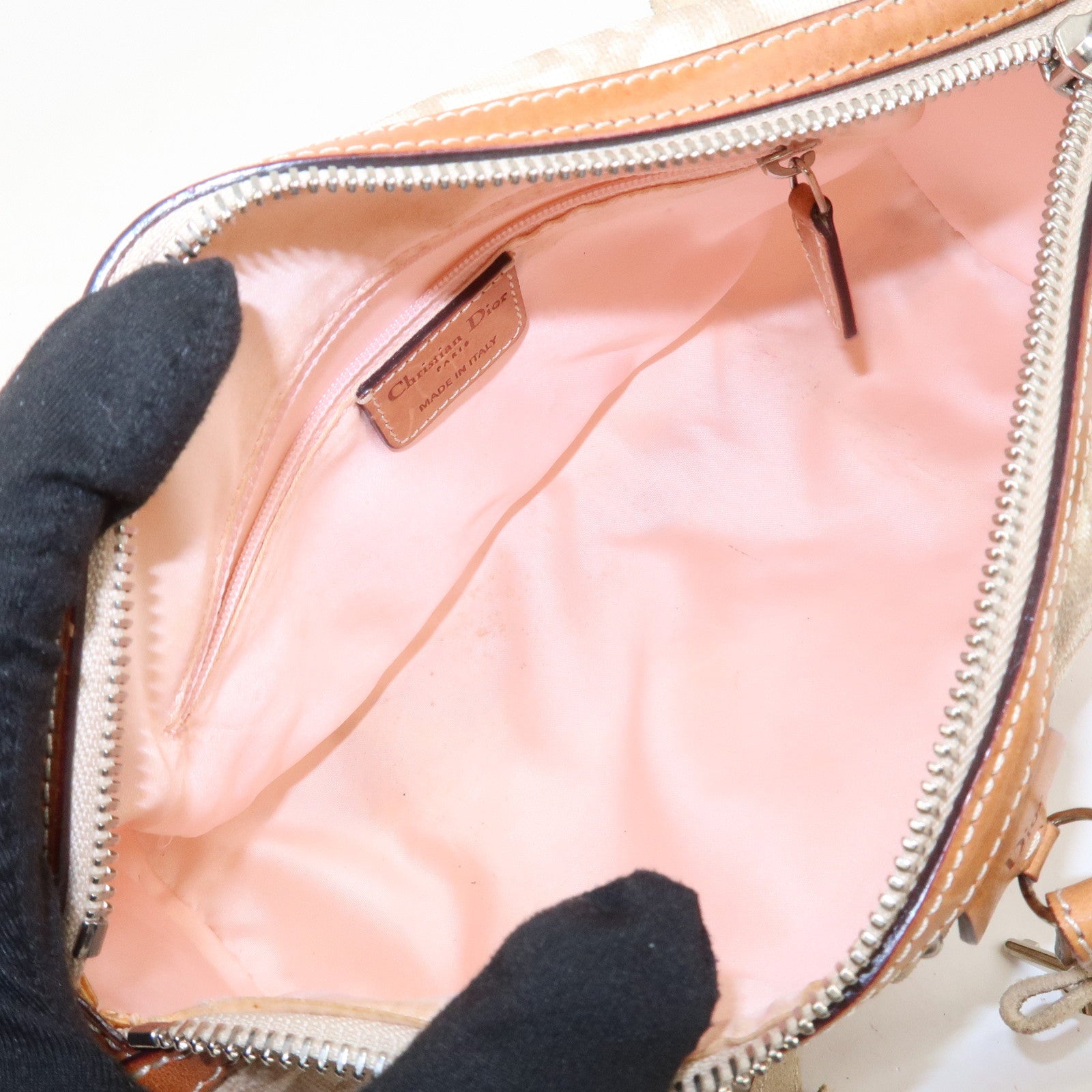 Christian Dior Romantic Trotter PVC Leather Hand Bag Beige