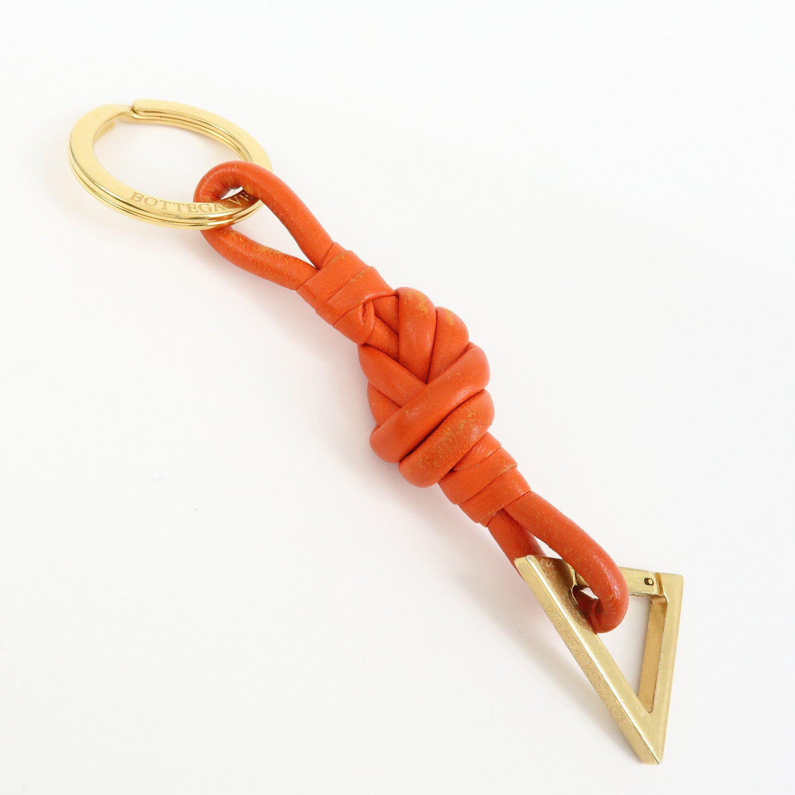BOTTEGA VENETA Leather Metal Bag Charm Orange Gold