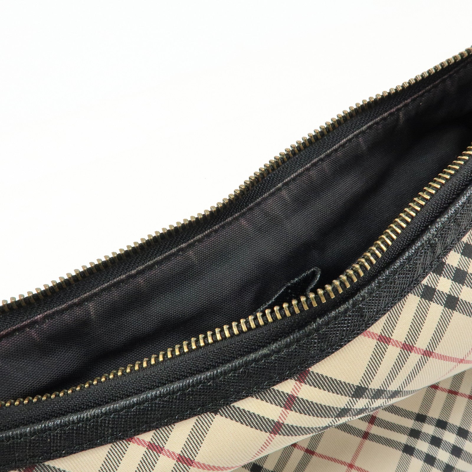 BURBERRY Nova Plaid Canvas Leather Shoulder Bag Beige Black