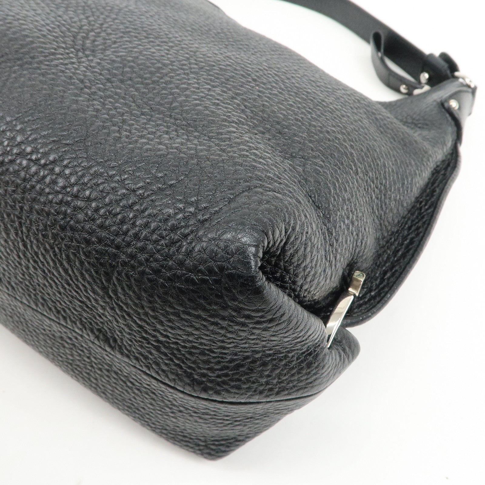 Ferragamo Gancini Leather Shoulder Bag Hand Bag Black Silver HDW