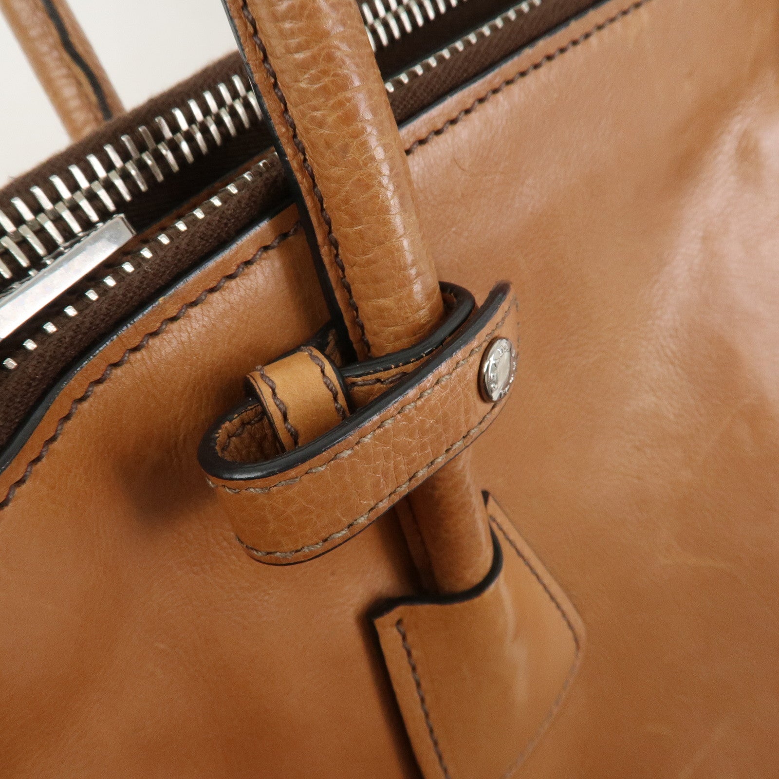 PRADA Triangle Logo Leather 2Way Hand Bag Shoulder Bag Brown BN2619