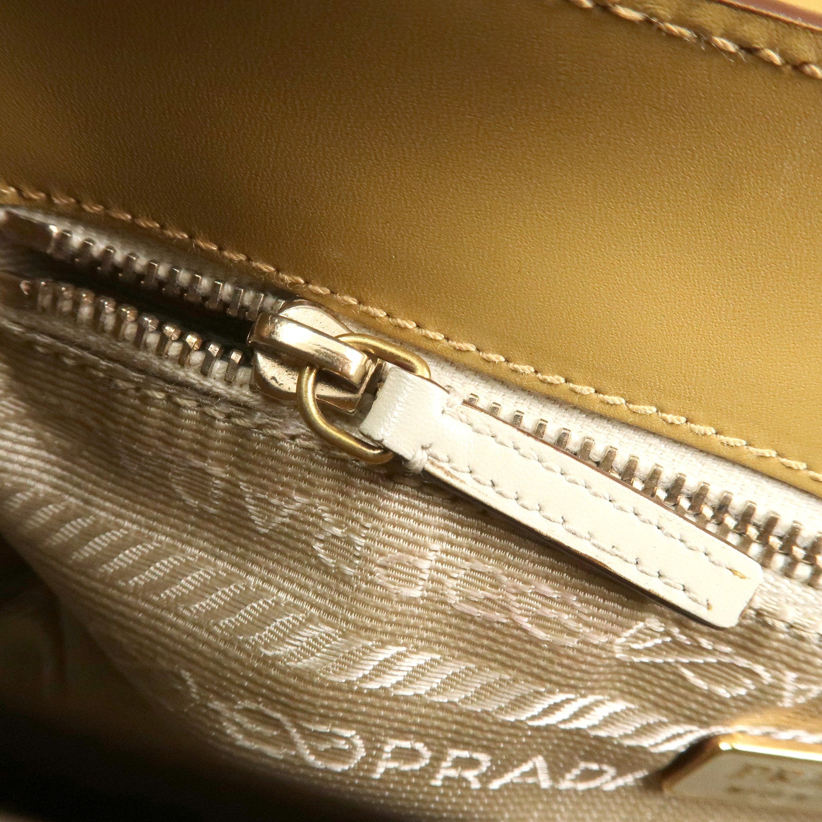PRADA Logo Leather Shoulder Bag Hand Bag Beige