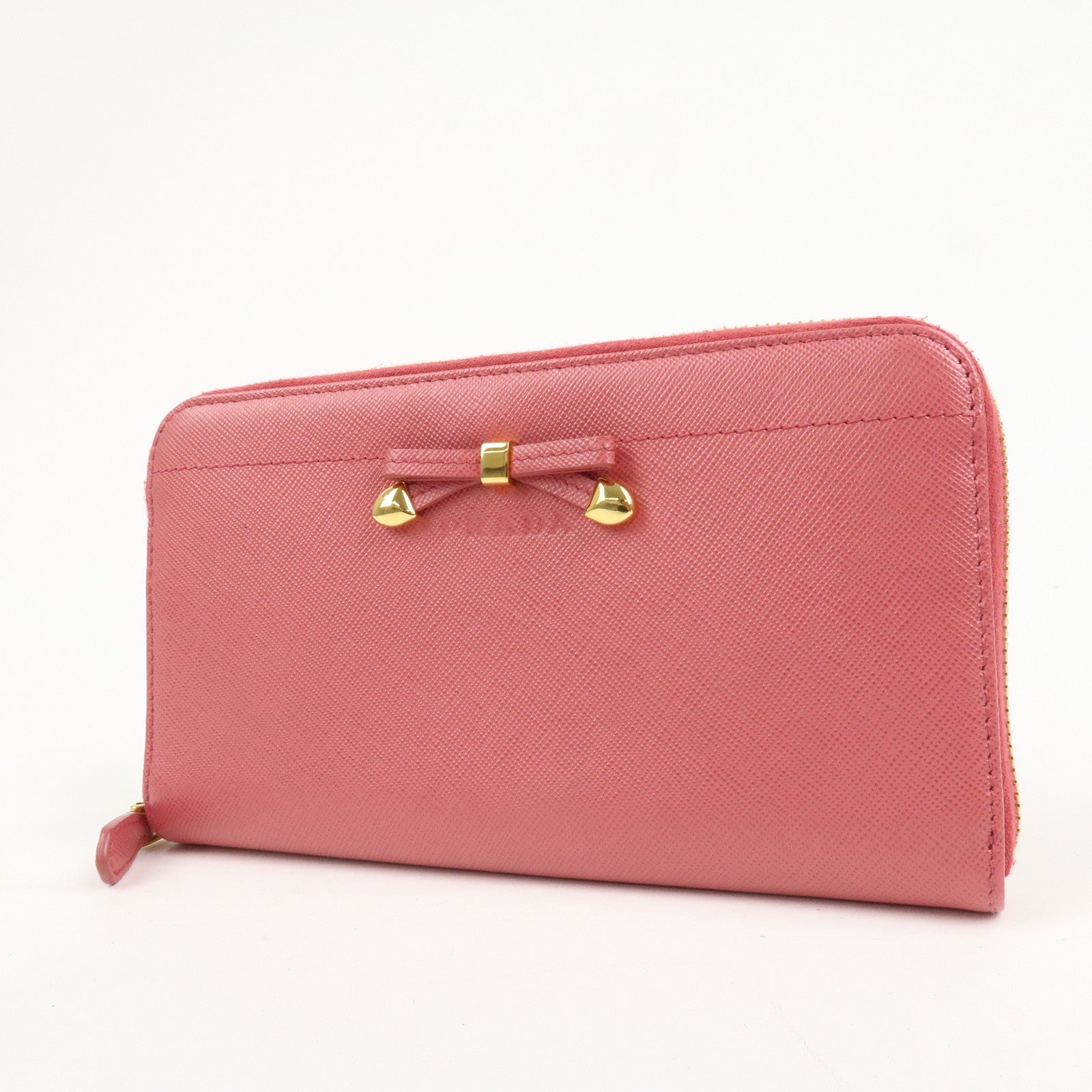 PRADA Logo Saffiano Leather Zippy Long Wallet Pink 1M0506