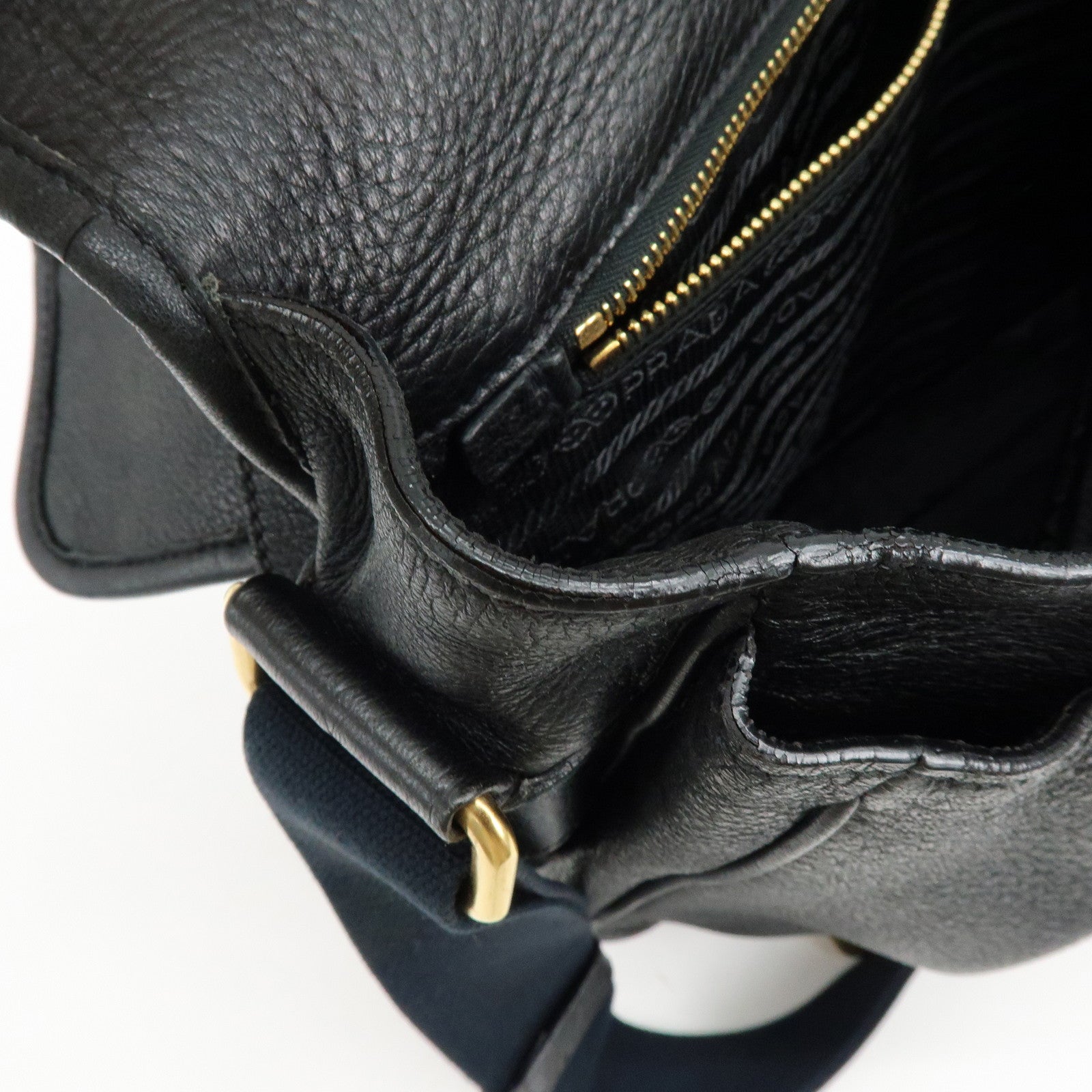 PRADA Logo Leather Shoulder Bag Crossbody Bag Black VA0638