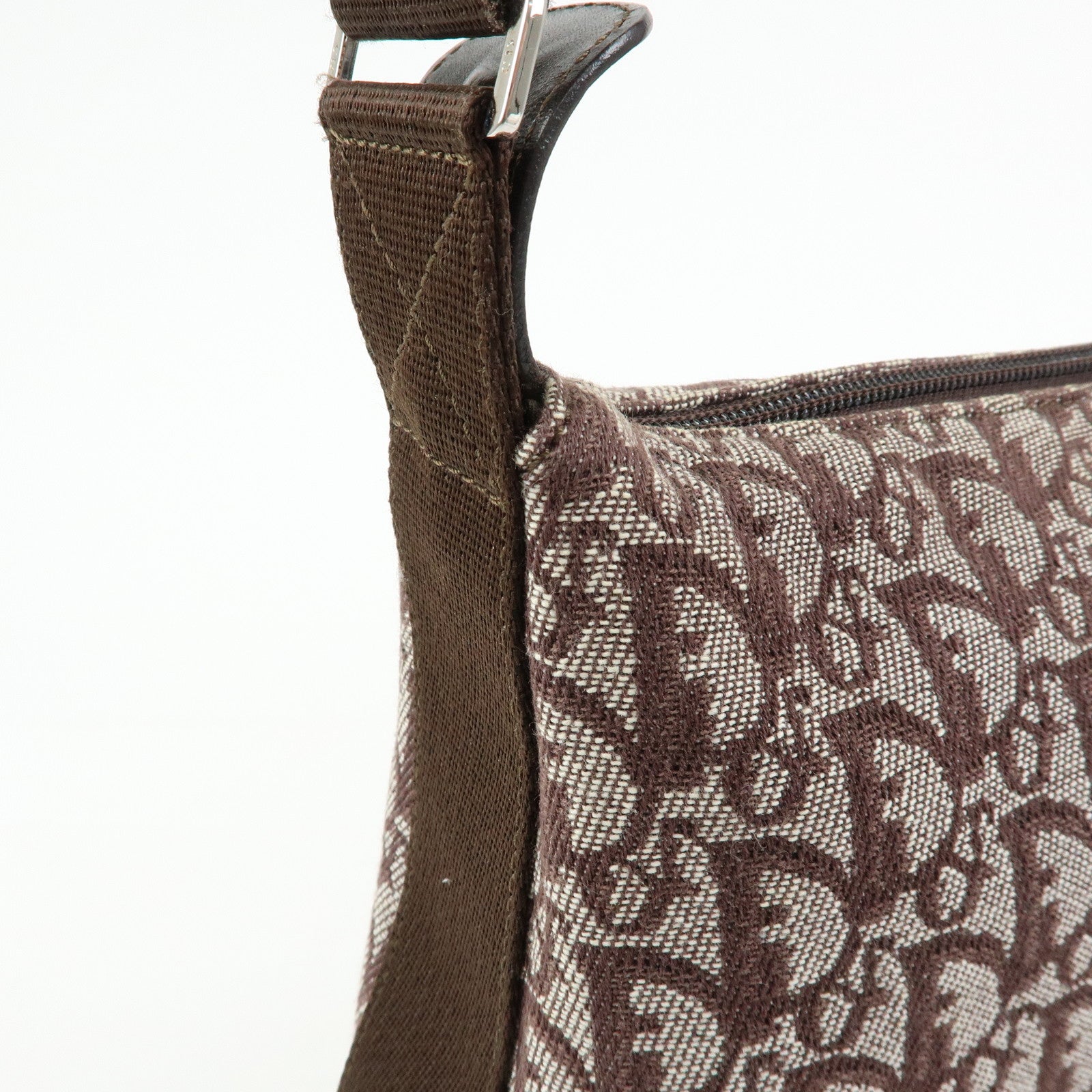 Christian Dior Trotter Jacquard Leather Shoulder Bag Brown