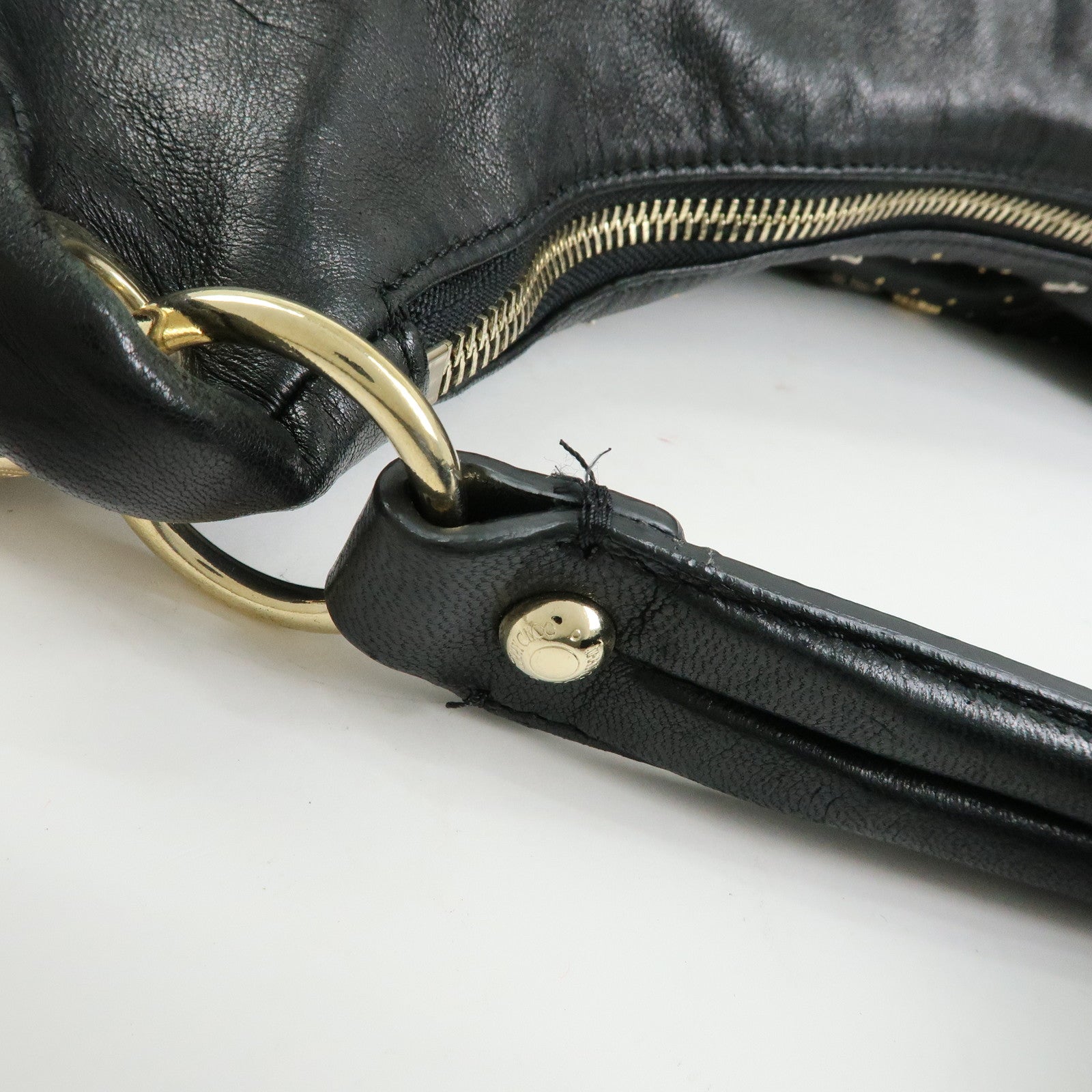 JIMMY CHOO Zodiac Leather Studs Shoulder Bag Hand Bag Black