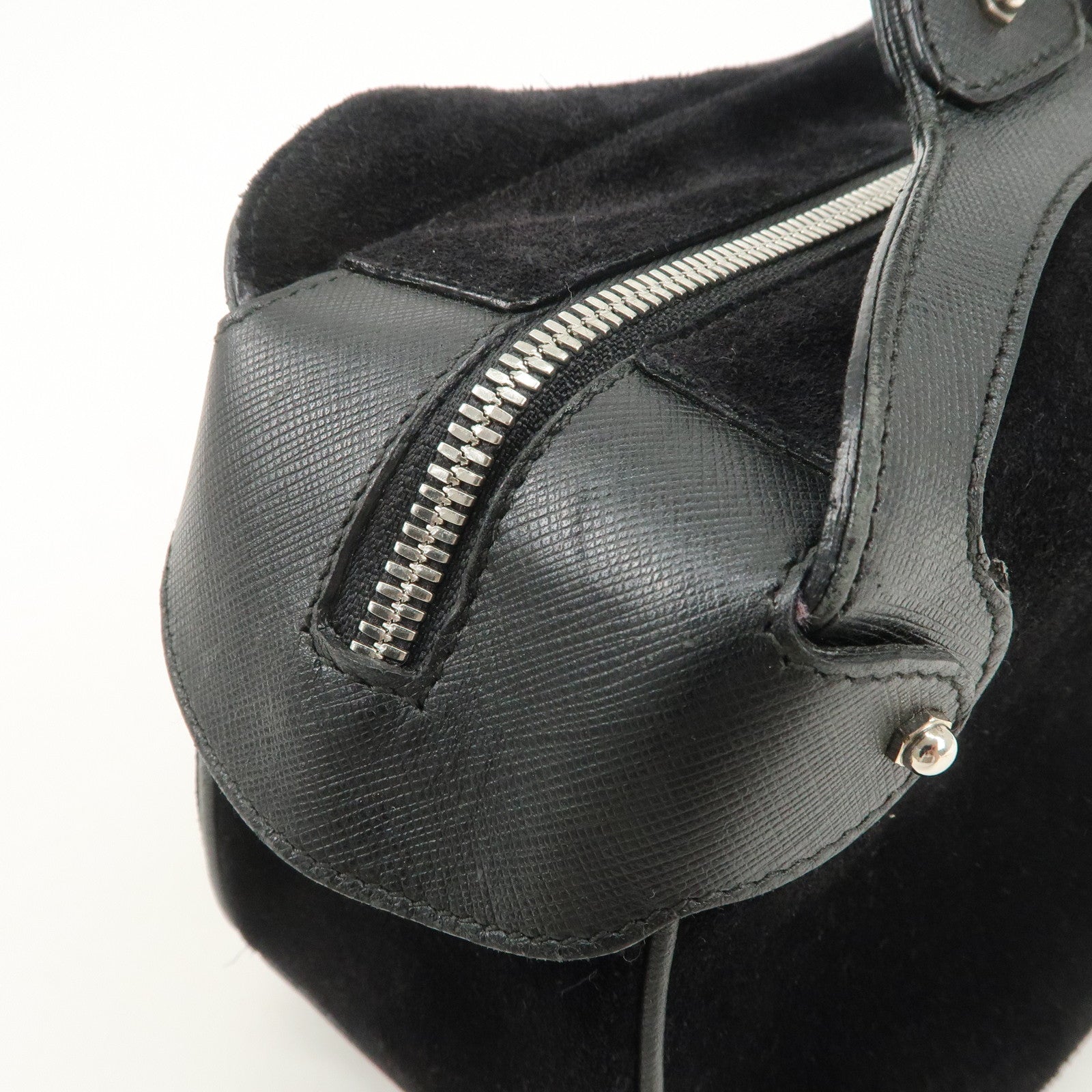 Ferragamo Gancini Leather Suede Hand Bag Black Used