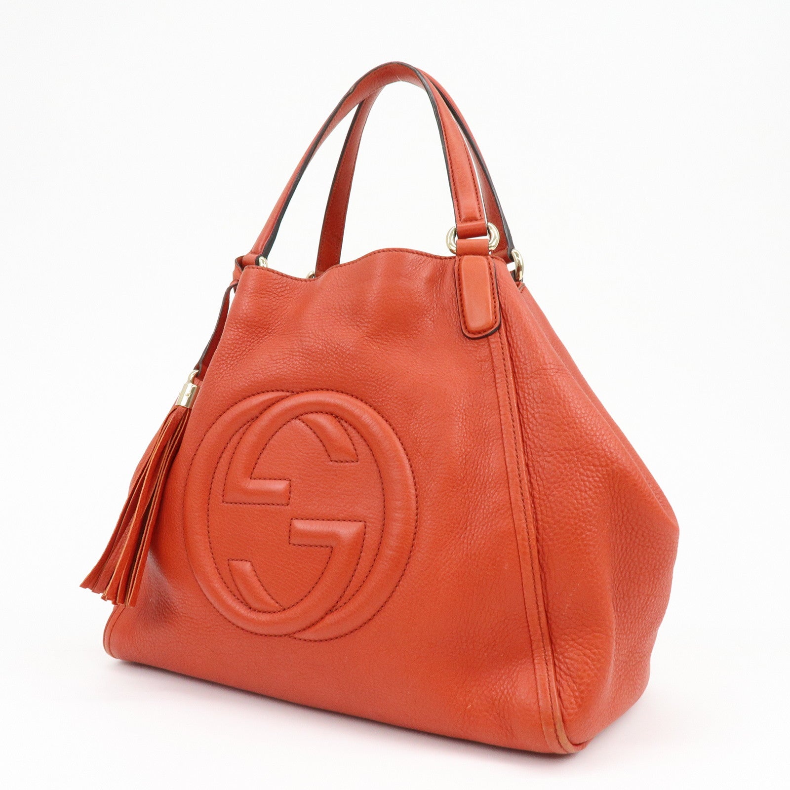 GUCCI SOHO Interlocking G Leather Tote Bag Hand Bag Orange 282309