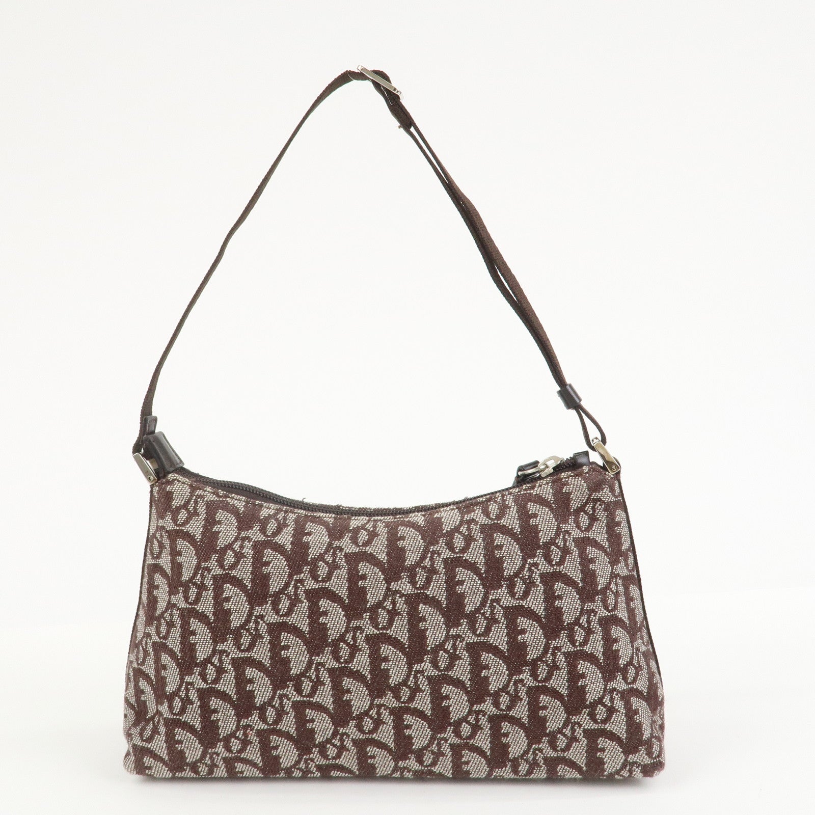 Christian Dior Trotter Jacquard Canvas Leather Shoulder Bag Brown