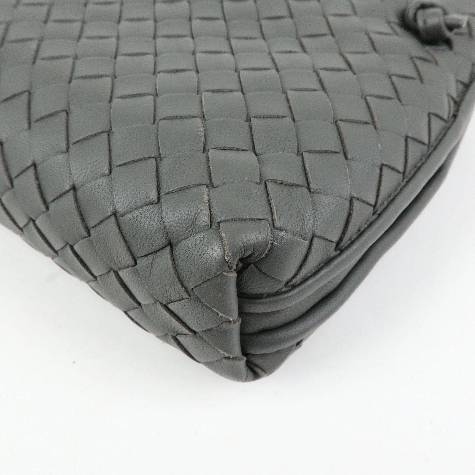 BOTTEGA VENETA Nodini Intrecciato Leather Shoulder Bag Gray 245354
