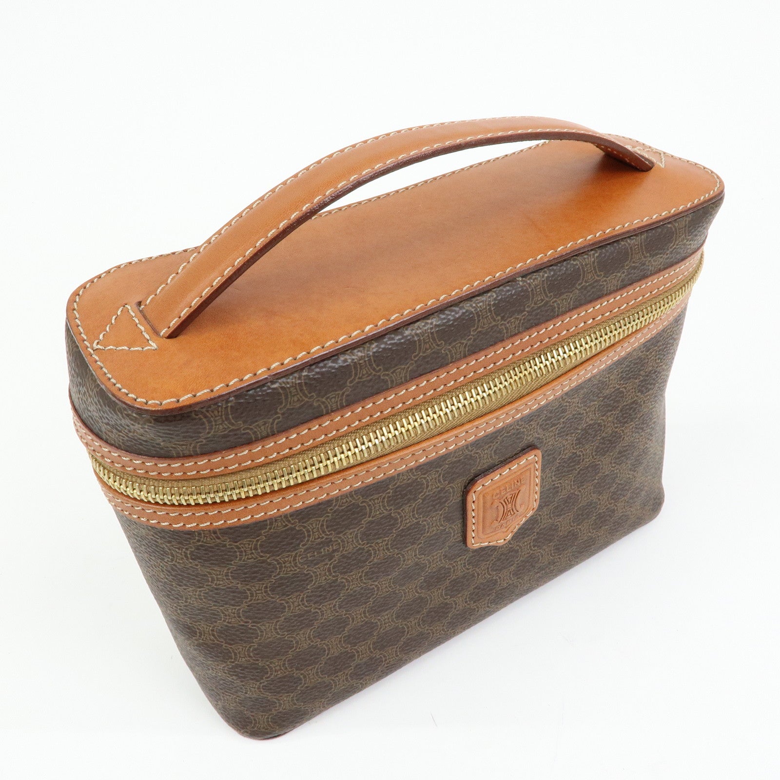 CELINE Macadam PVC Leather Hand Bag Vanity Bag Pouch Brown
