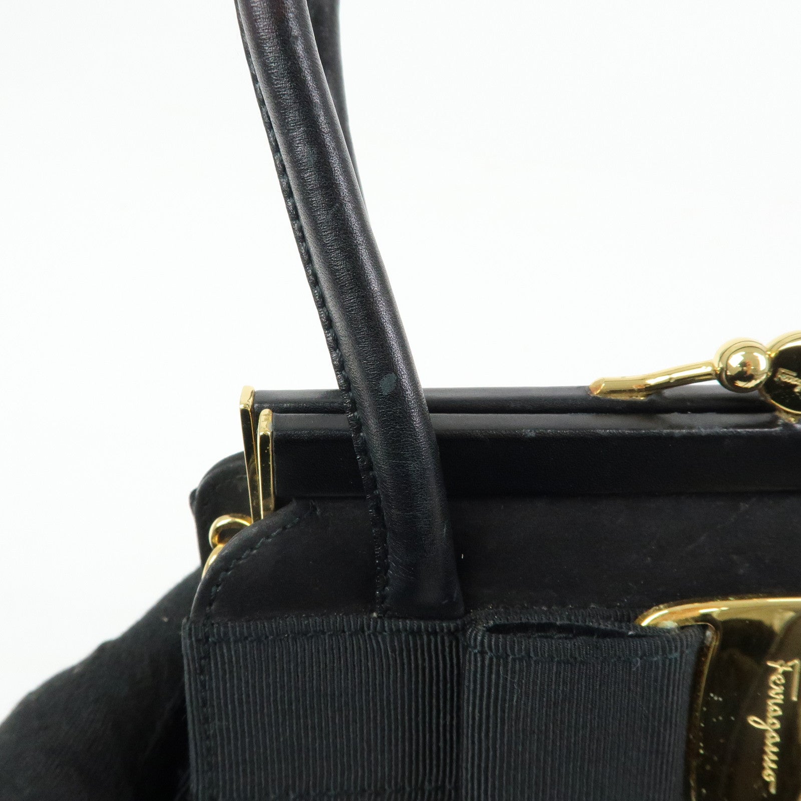 Ferragamo Varra Ribbon Suede Leather 2Way Bag Hand Bag Black