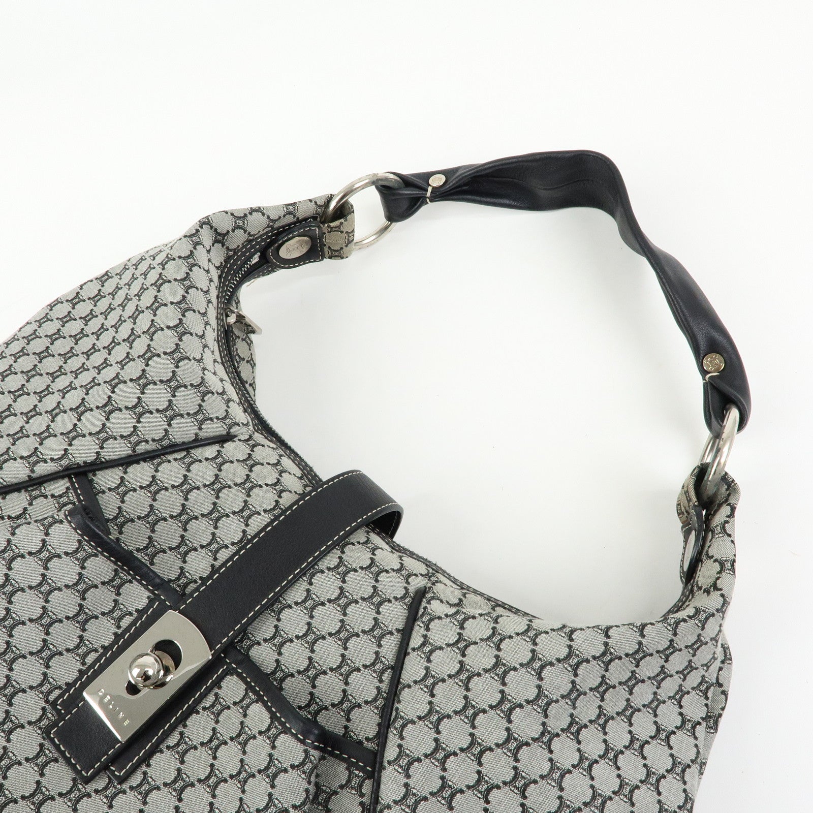 CELINE Macadam Canvas Leather Shoulder Bag Grey Black