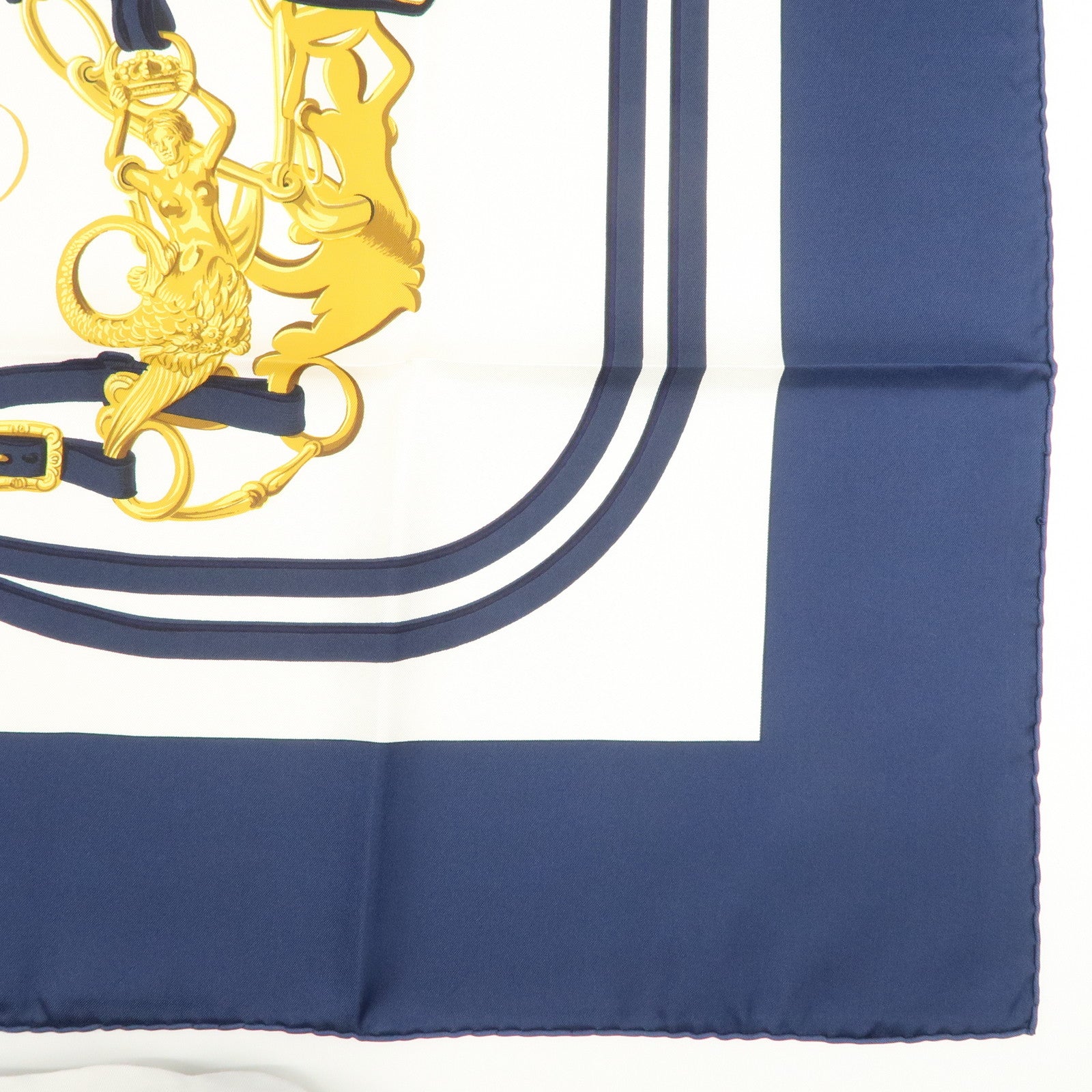 HERMES Carre 90 Silk 100% Scarf BRIDES DE GALA Navy White