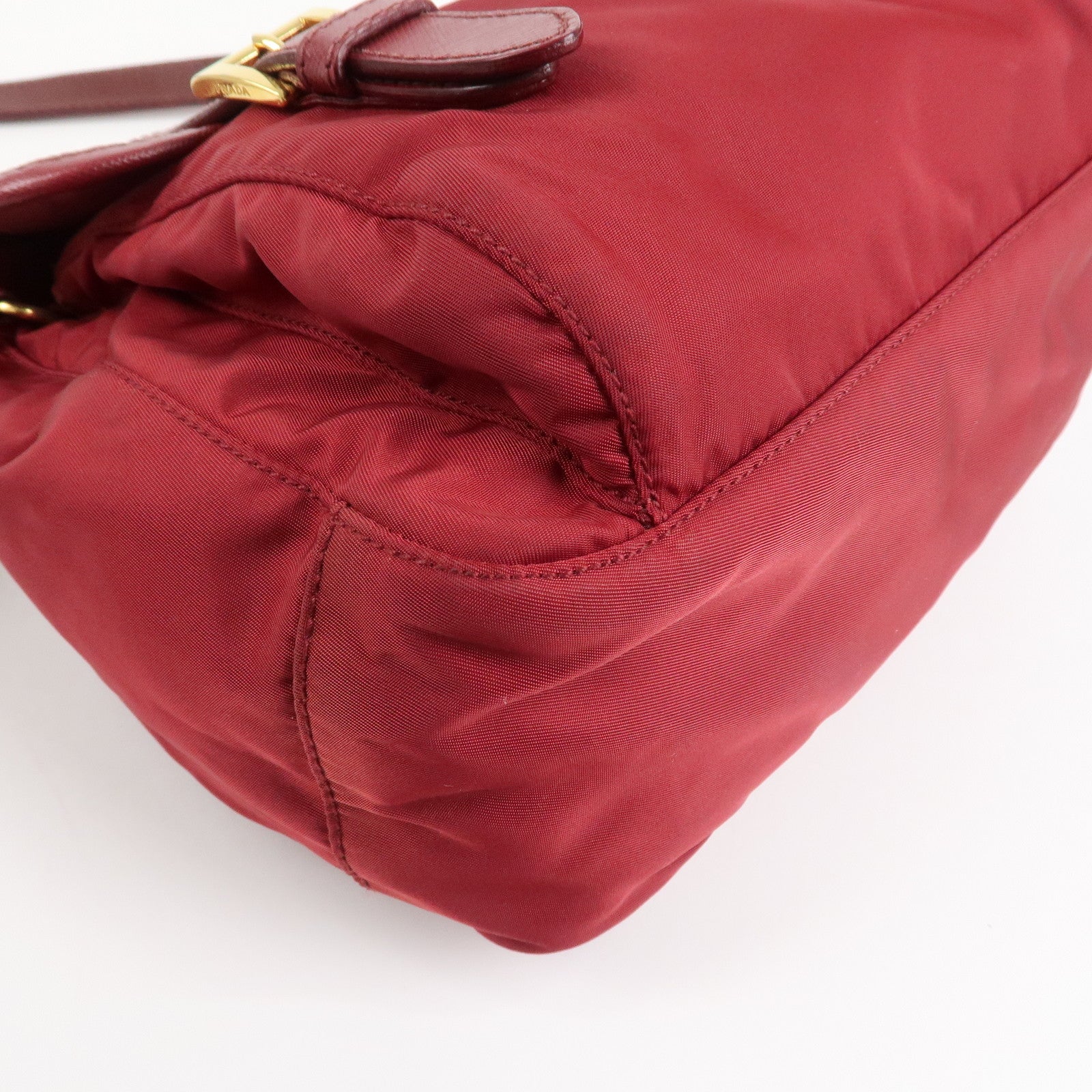 PRADA Logo Nylon Leather Shoulder Bag Crossbody Bag Bordeaux BT0692 Used