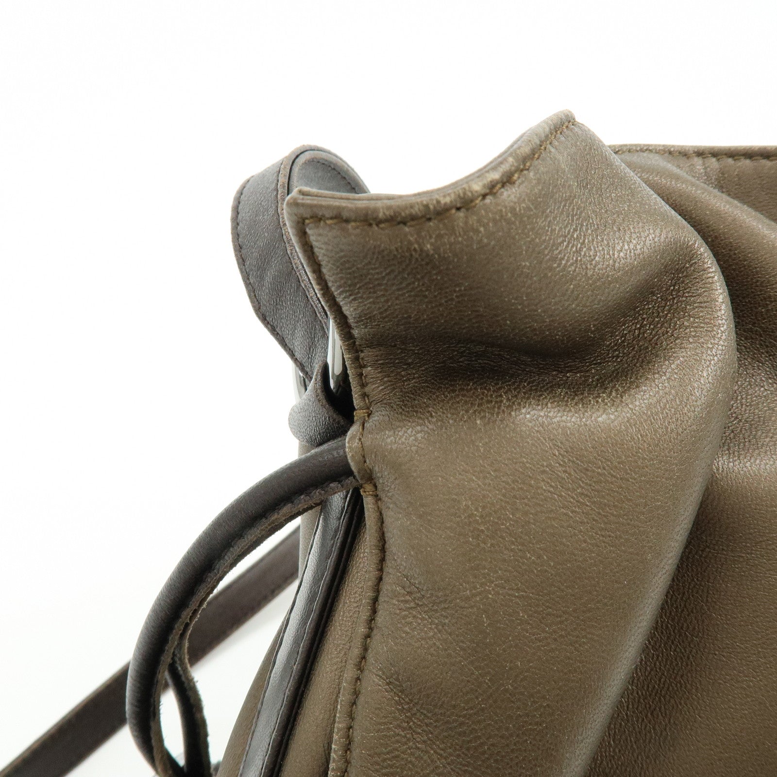 LOEWE Anagram Nappa Leather Drawstring Fringe Shoulder Bag Brown