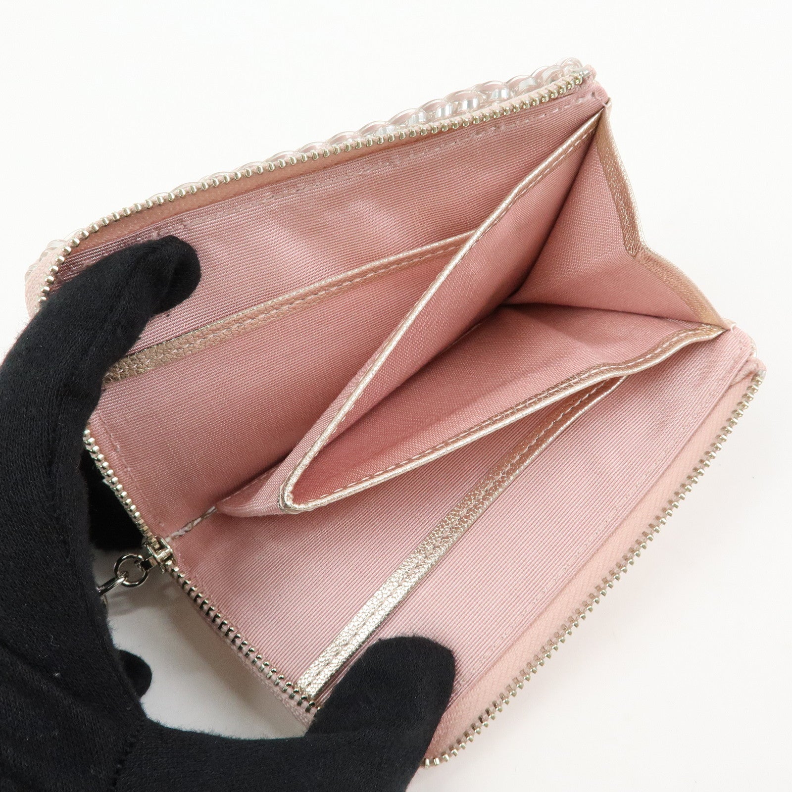 ANTEPRIMA Miss Clio PearlⅡPVC Wire Compact Wallet Metallic Pink