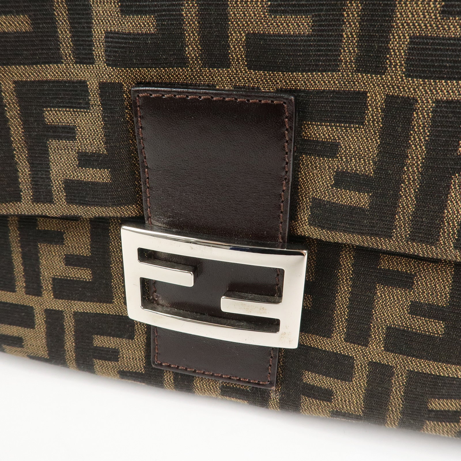 FENDI Mamma Zucca Baguette Canvas Leather Shoulder Bag  26325