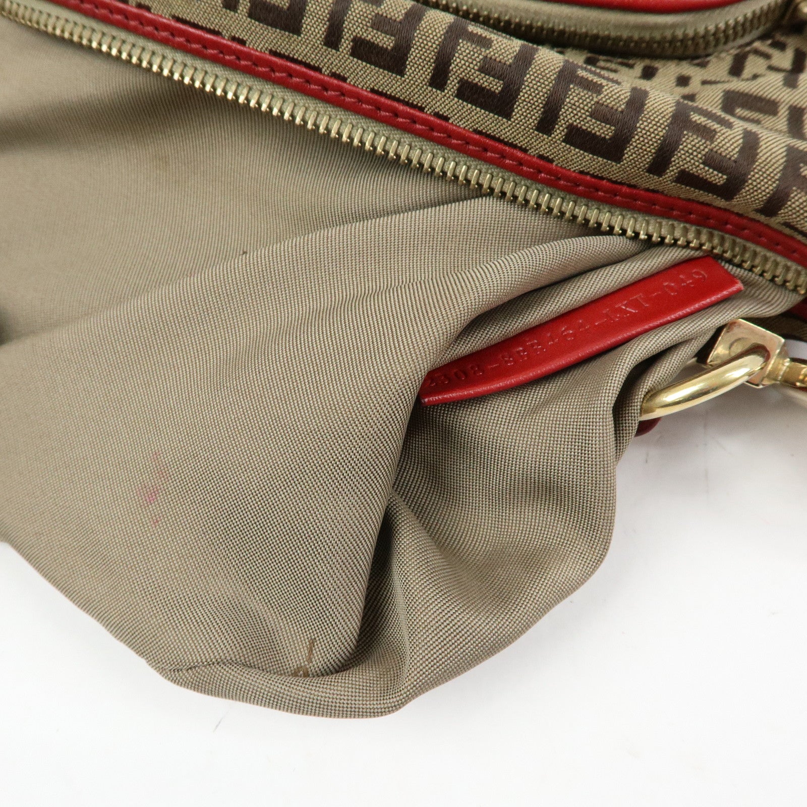 FENDI Zucca Canvas Leather Hand Bag Shoulder Bag Beige Red 8BR464