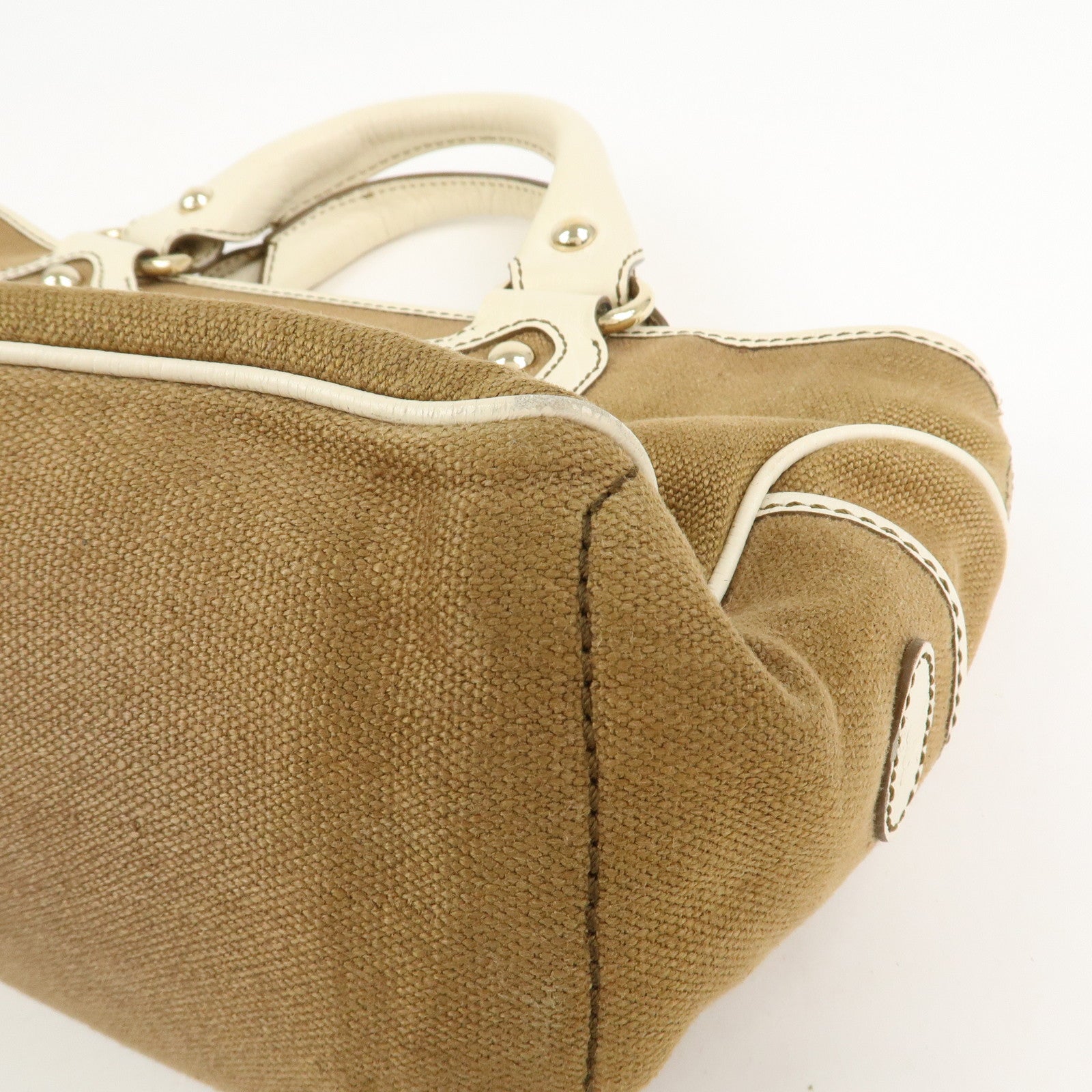 CELINE Canvas Leather Boogie Bag Hand Bag Macadam Motif Brown Ivory