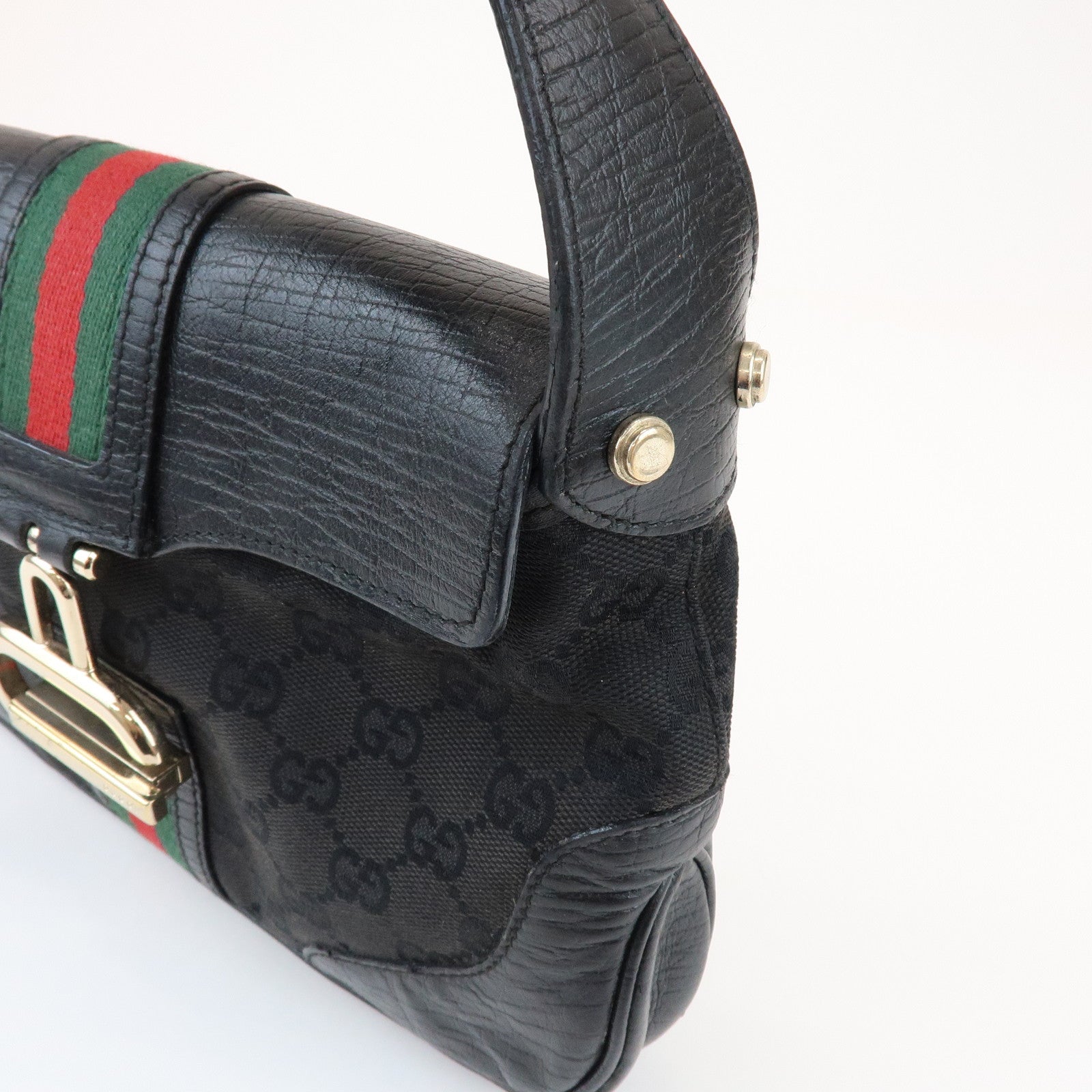 GUCCI Sherry GG Canvas Embossed Leather Shoulder Bag Black 130846