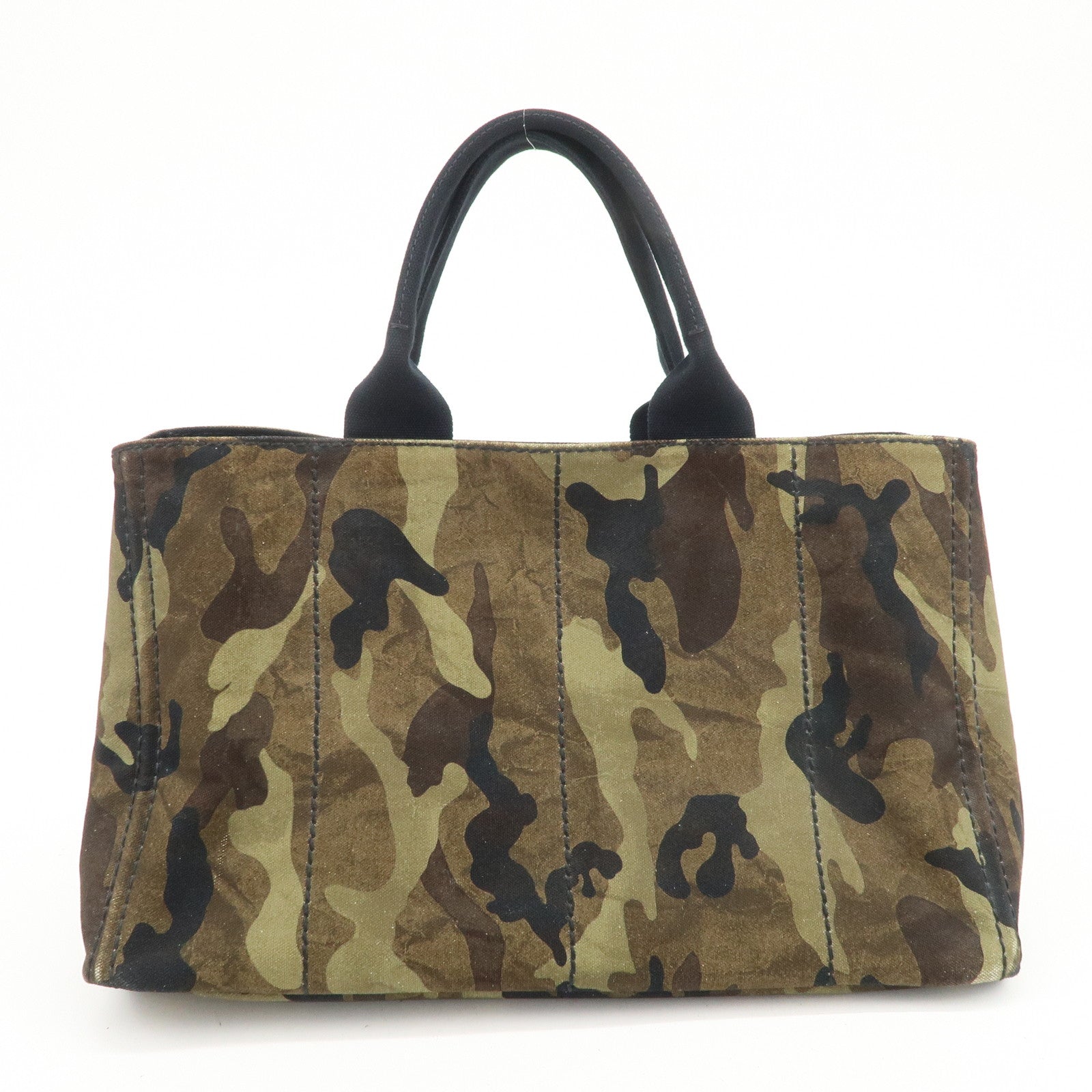 PRADA Triangle Logo Canapa Large Canvas Tote Hand Bag Khaki BN1872